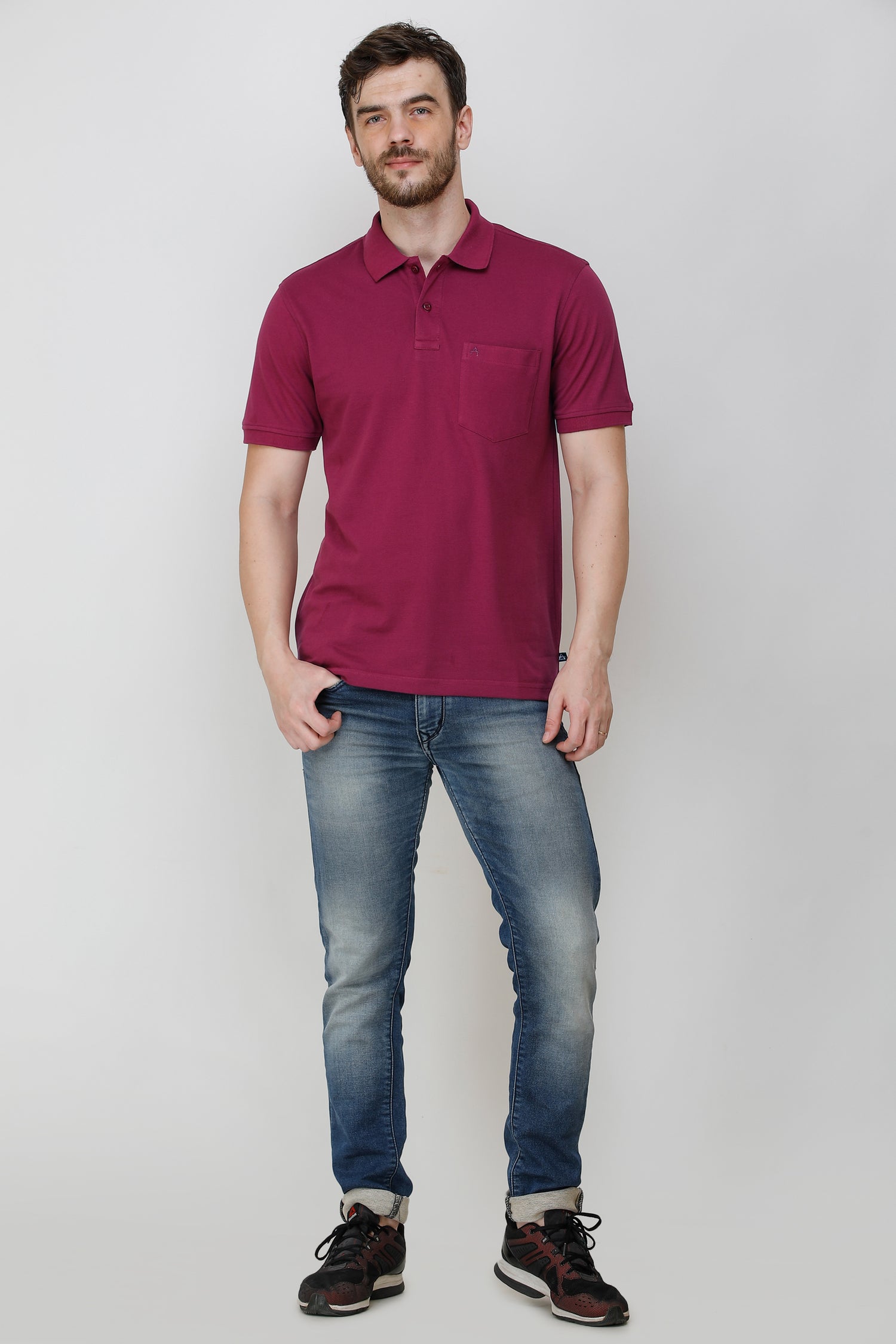 Casual Solid Matty Polo TShirt Chest Pocket - 1004 HS