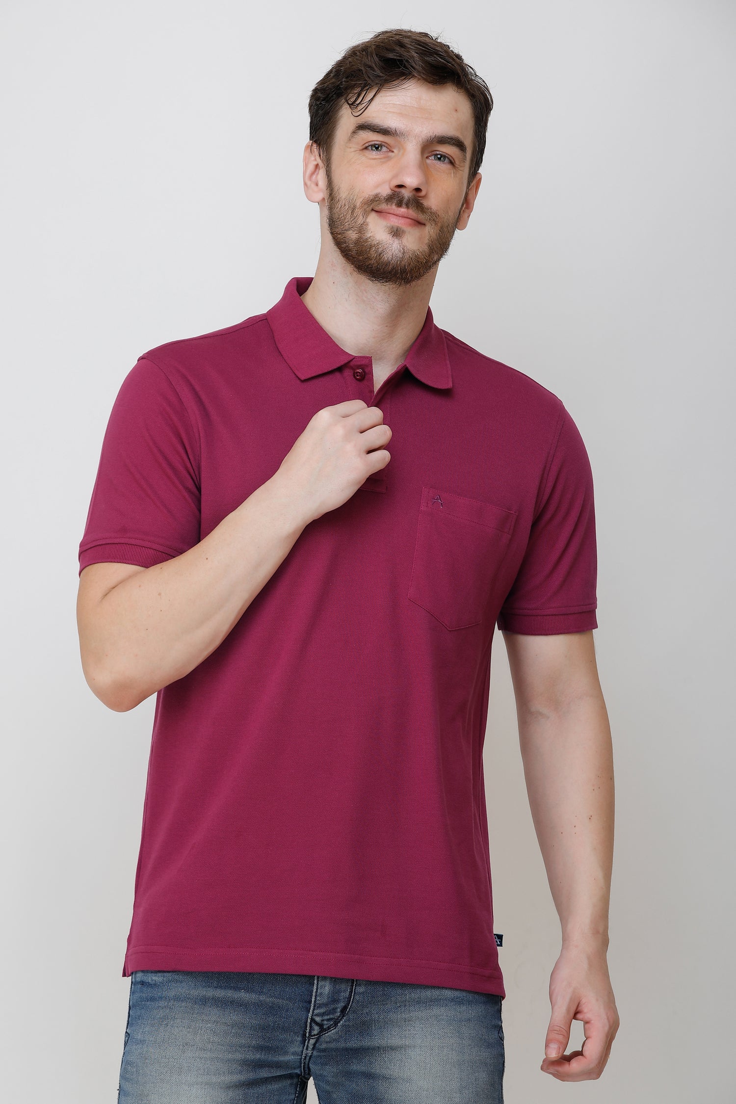 Casual Solid Matty Polo T-Shirt with Chest Pocket - 1004 HS