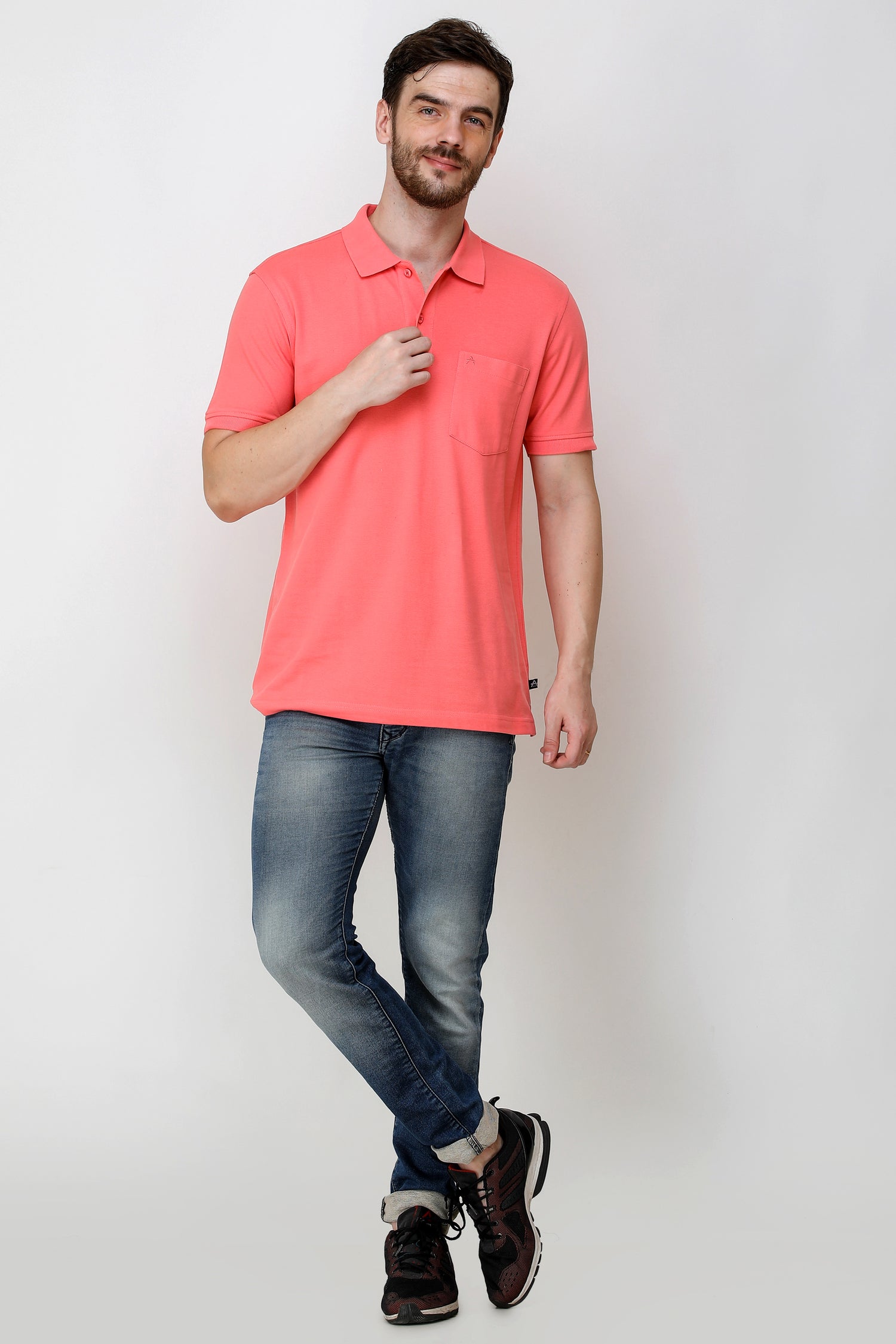Casual Solid Matty Polo T-Shirt with Chest Pocket - 1004 HS