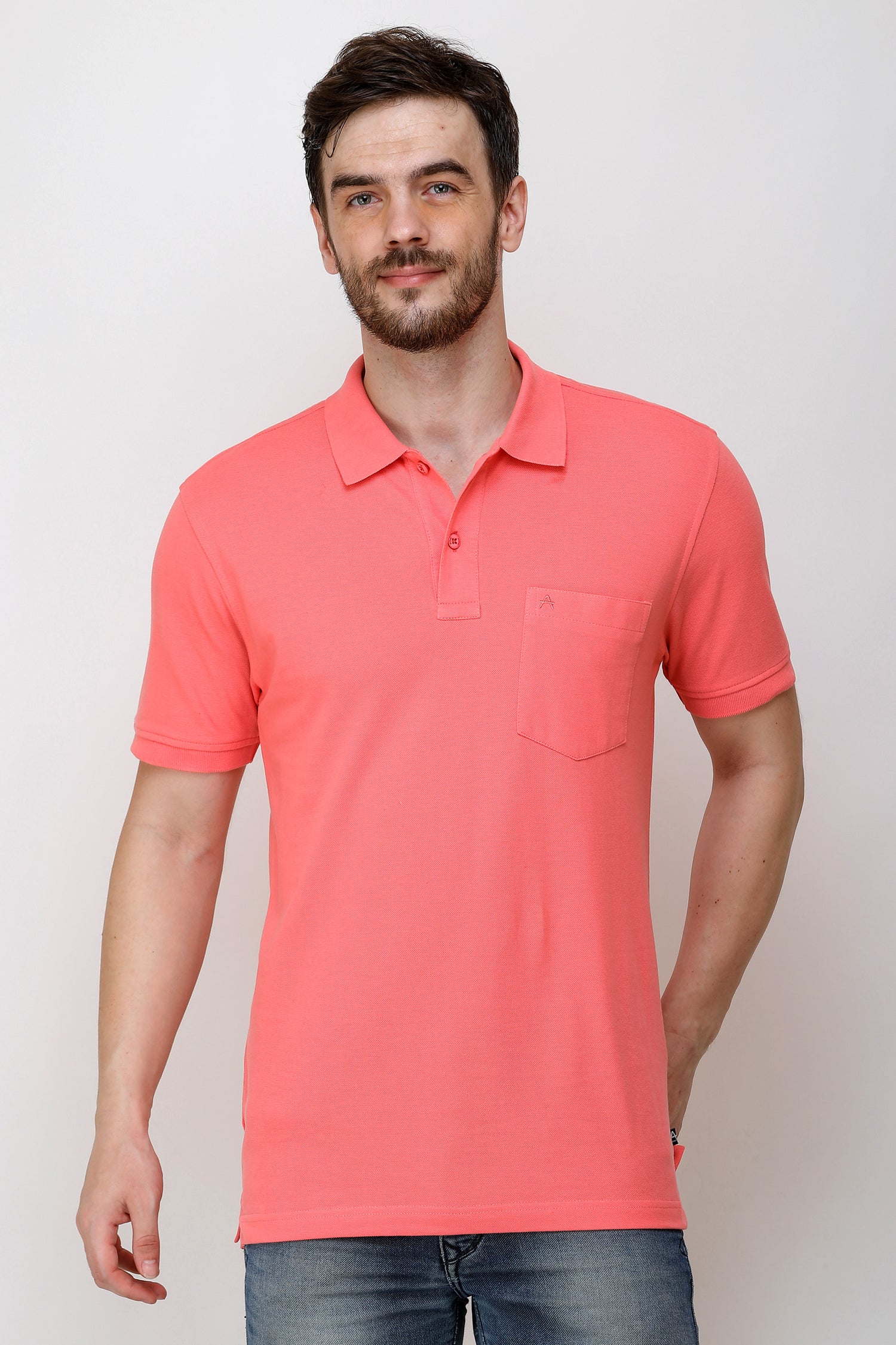 Casual Solid Matty Polo T-Shirt with Chest Pocket - 1004 HS