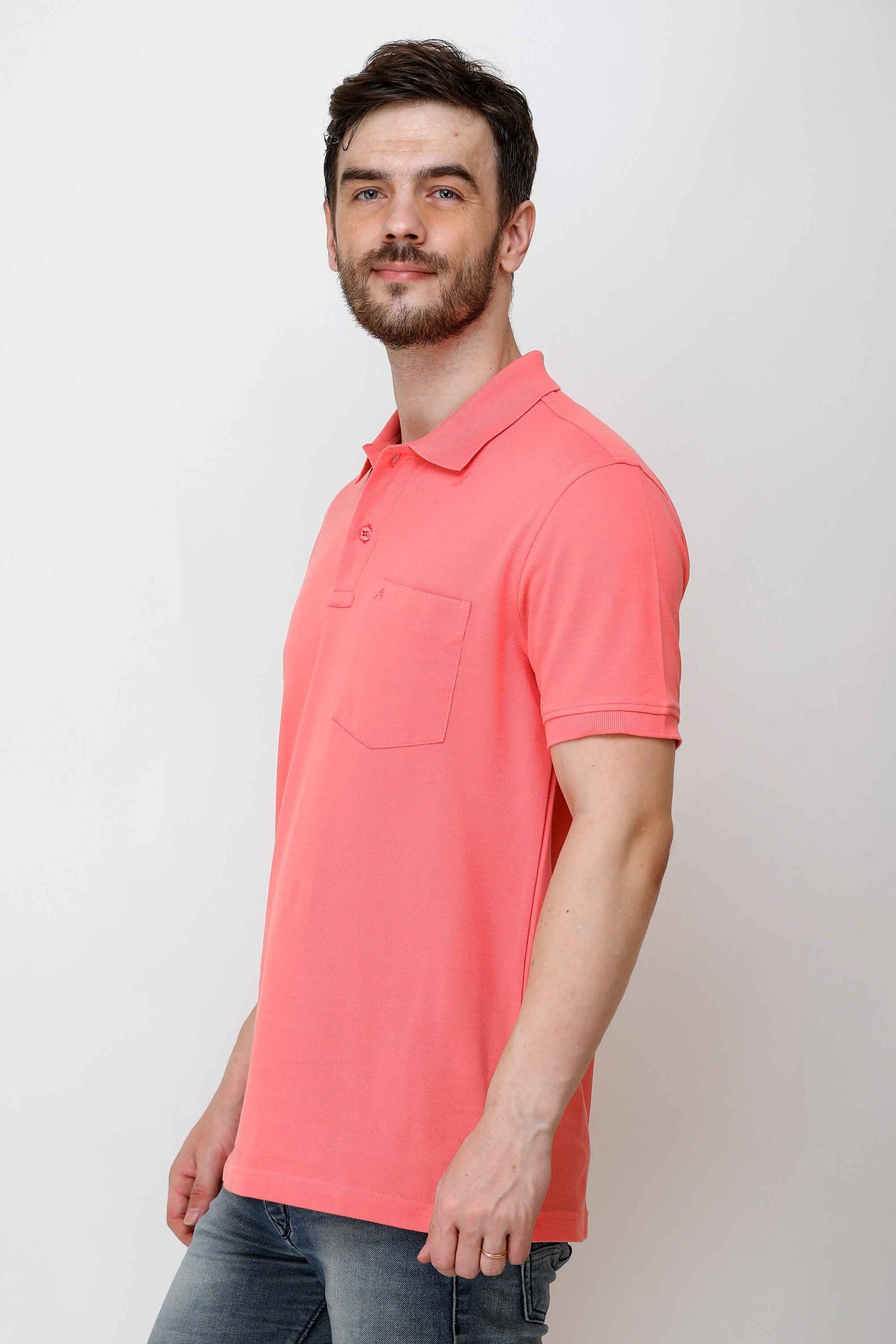Casual Solid Matty Polo TShirt Chest Pocket - 1004 HS