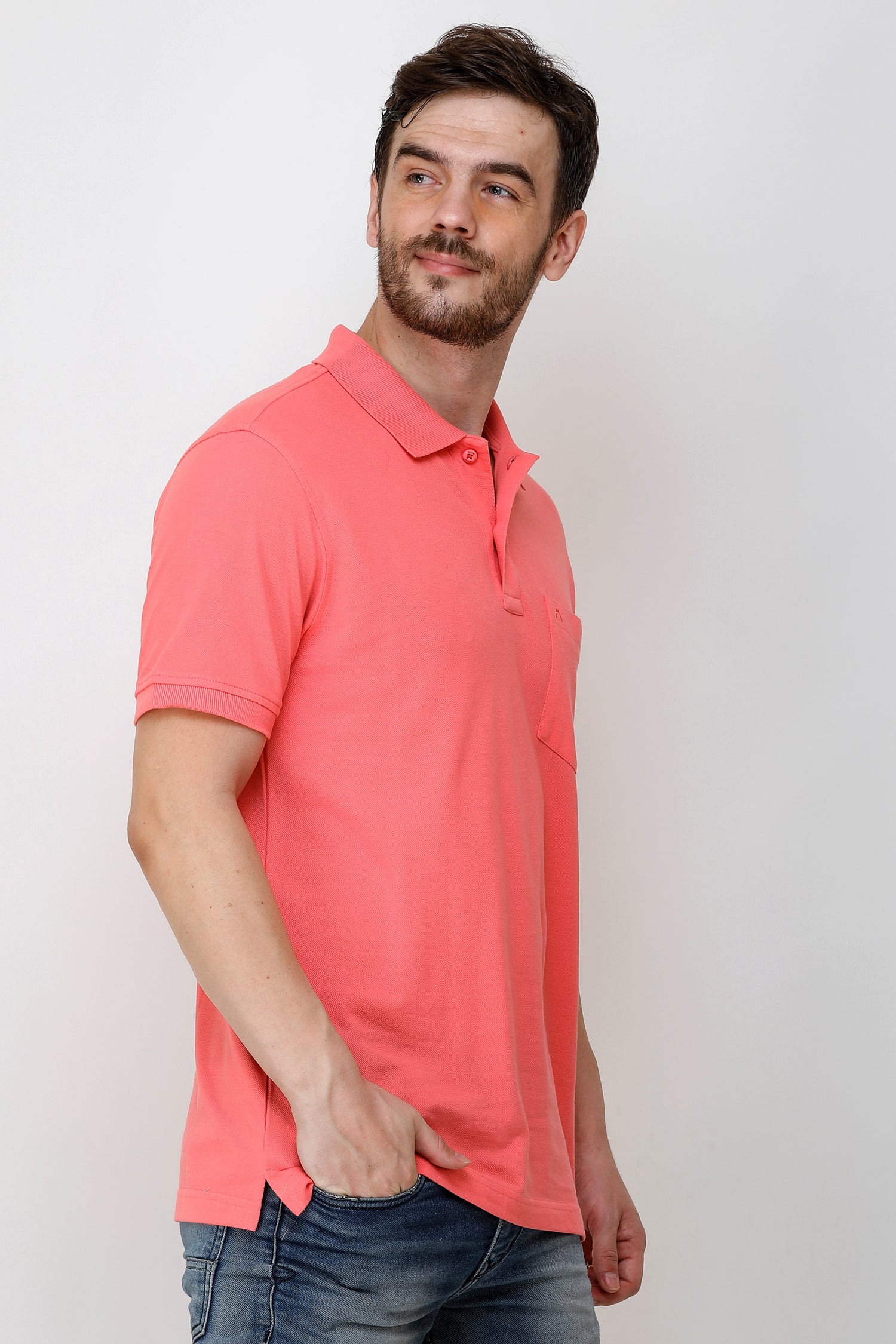 Casual Solid Matty Polo T-Shirt with Chest Pocket - 1004 HS