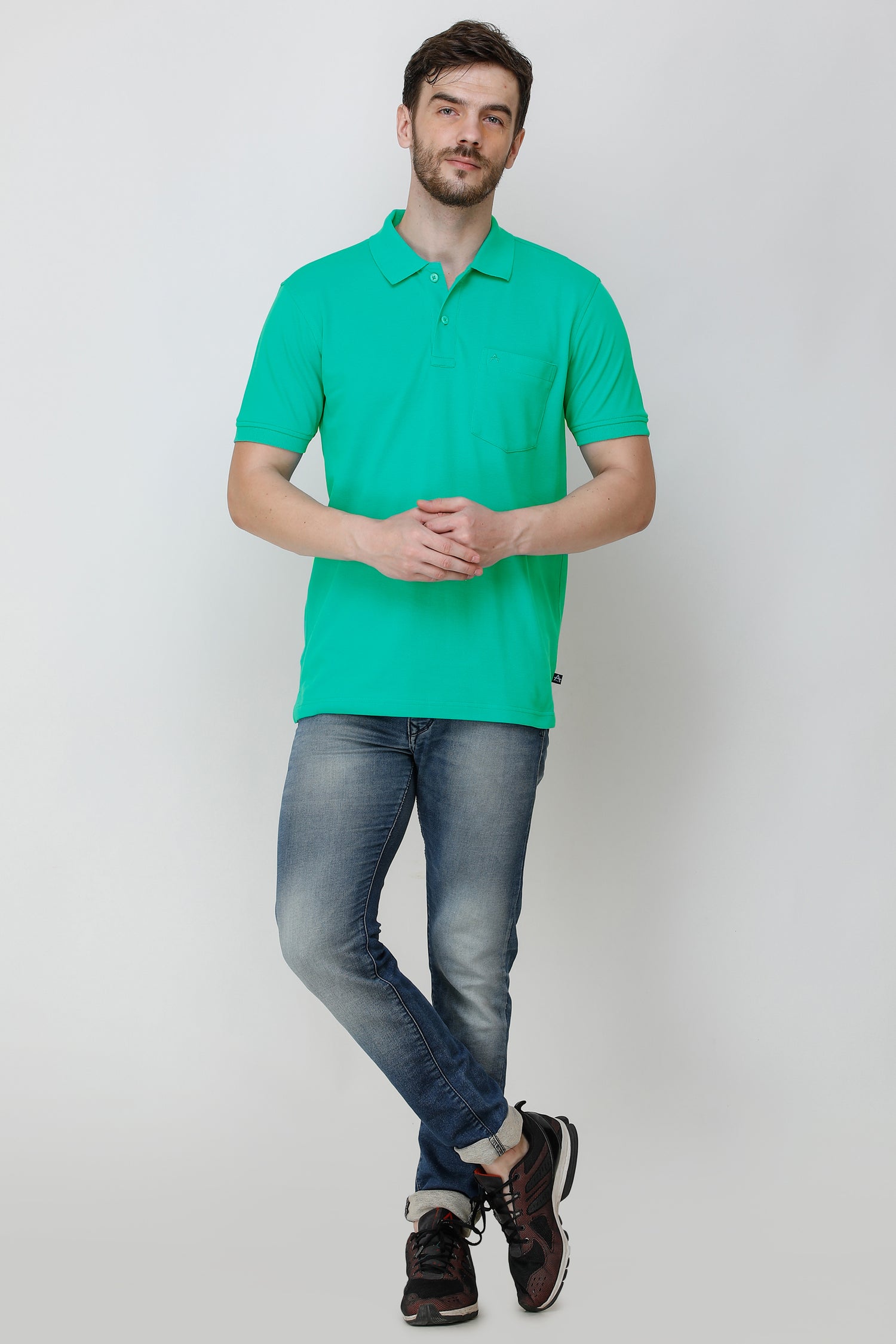 Casual Solid Matty Polo T-Shirt with Chest Pocket - 1004 HS