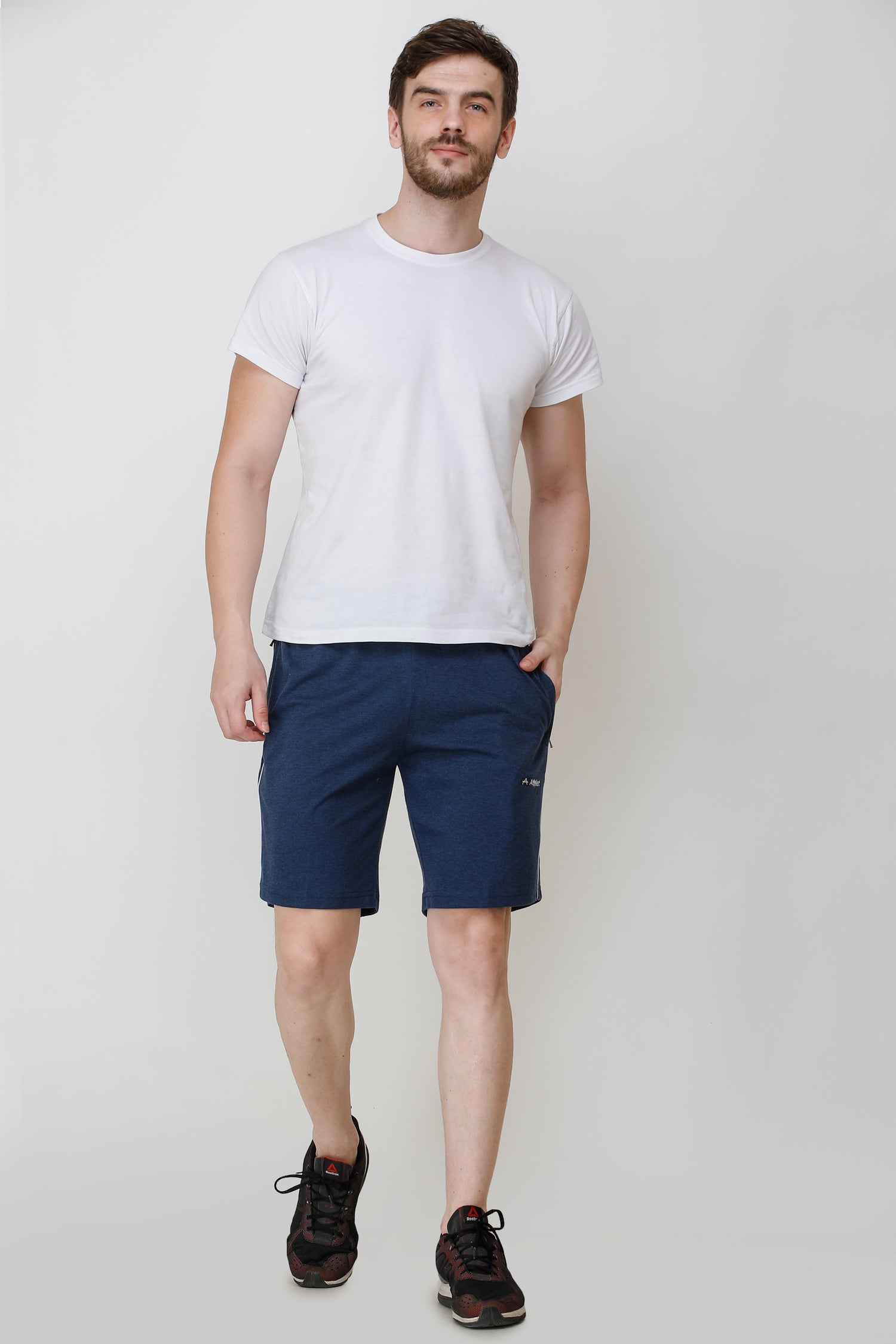 ATHLET Double Side Piping Bermuda for Men – Cotton Hosiery Regular Fit Shorts with Zipper Pockets