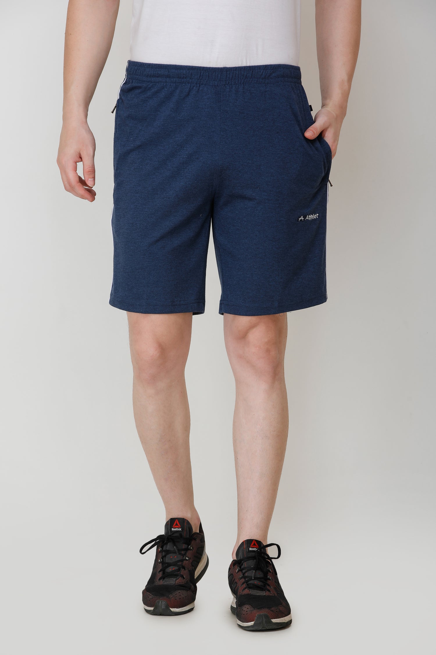 ATHLET Double Side Piping Bermuda for Men – Cotton Hosiery Regular Fit Shorts with Zipper Pockets