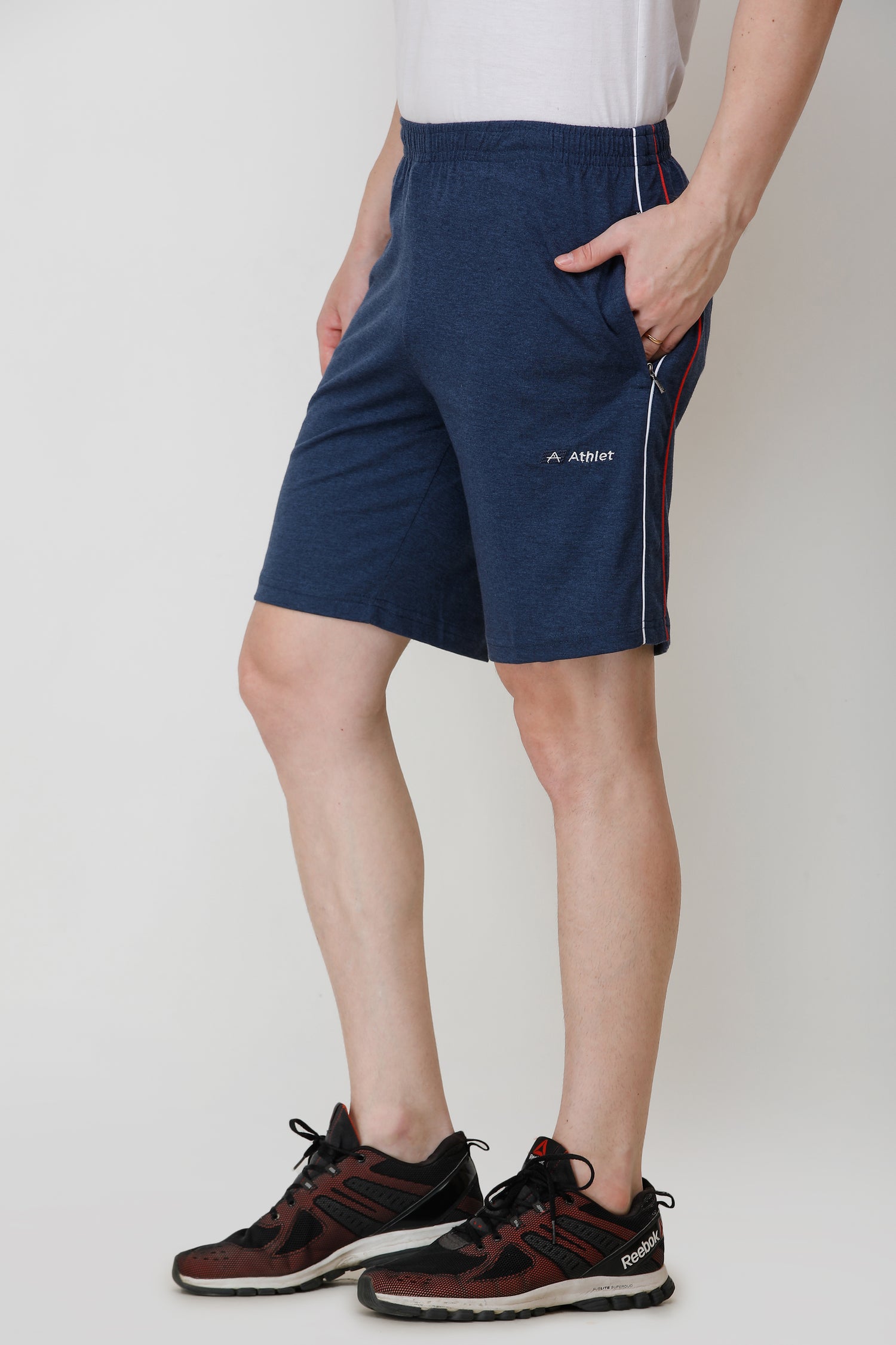 ATHLET Double Side Piping Bermuda for Men – Cotton Hosiery Regular Fit Shorts with Zipper Pockets
