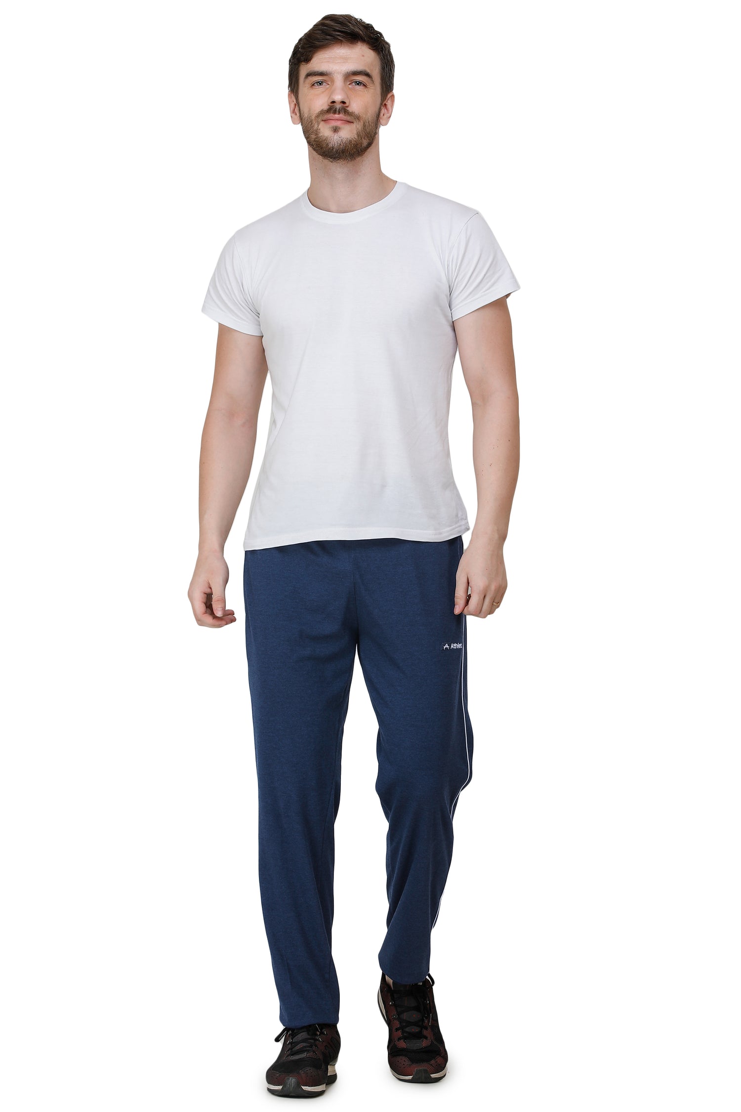 Men’s Cotton Hosiery Track Pants – Regular Fit with Zipper Pockets & Minimal Side Piping Design 610