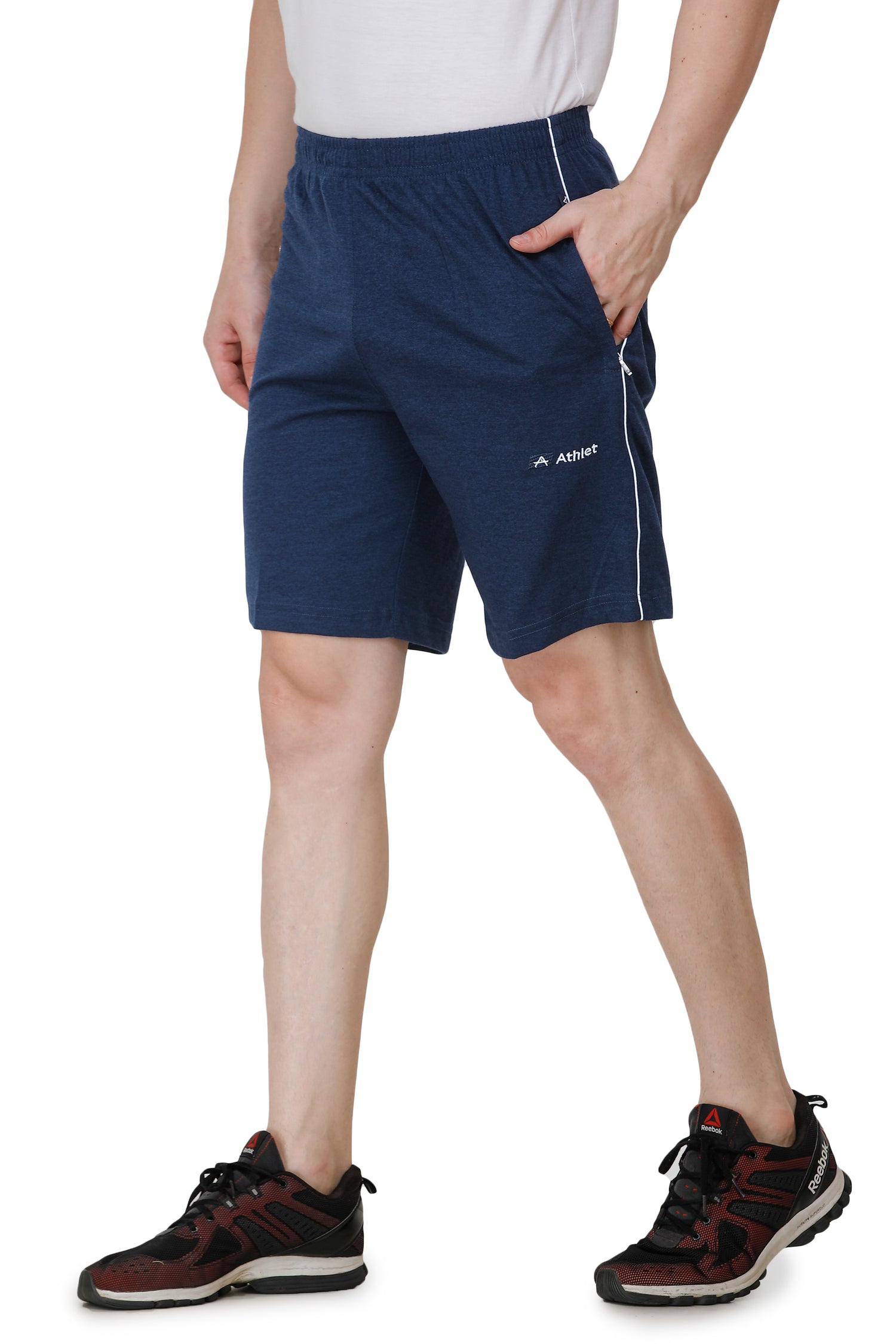 Bermuda Shorts for Men with side piping – Regular Fit Cotton Hosiery with Zipper Pockets, Plus Size 110