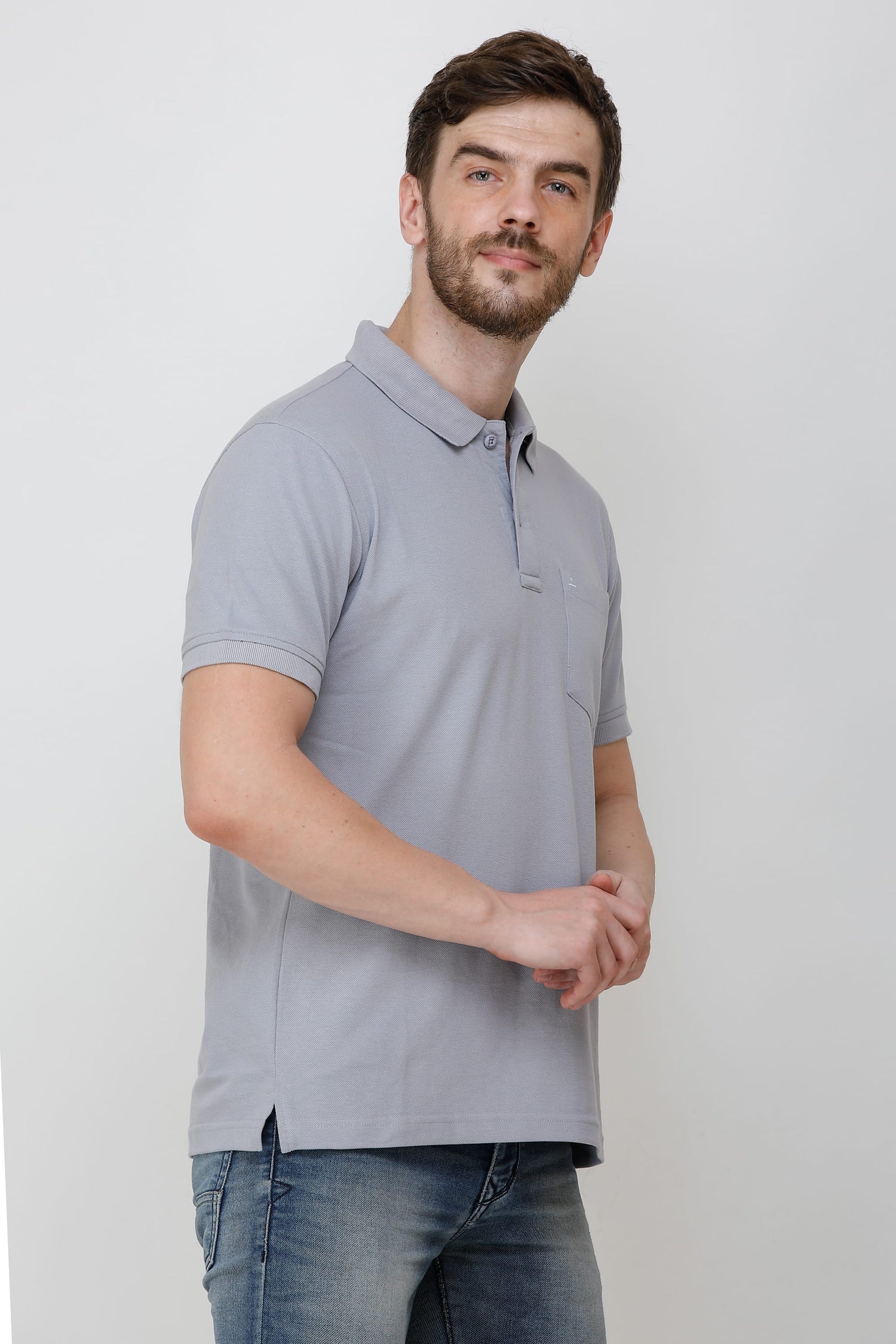 Casual Solid Matty Polo TShirt Chest Pocket - 1004 HS