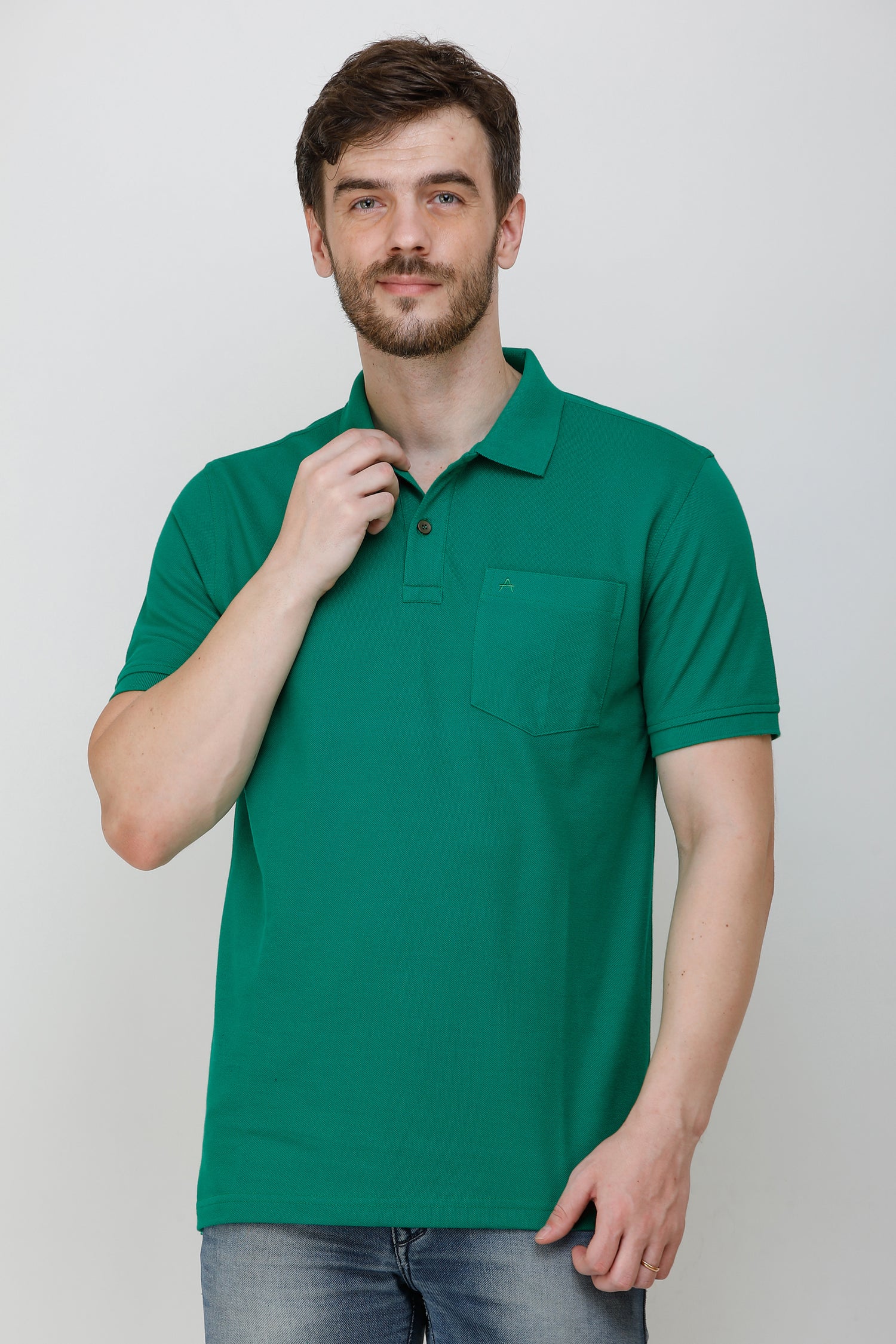 Casual Solid Matty Polo TShirt Chest Pocket - 1004 HS