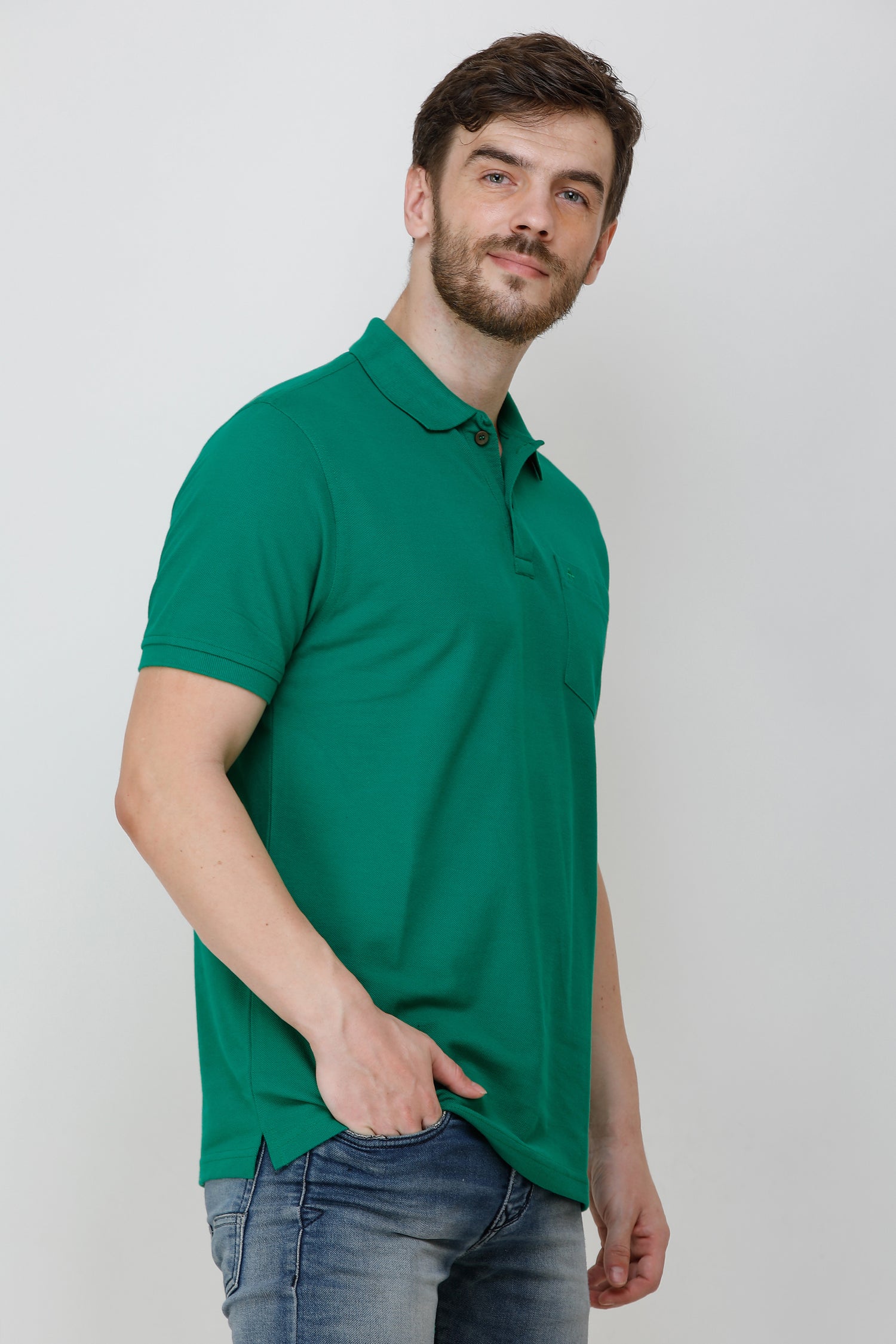 Casual Solid Matty Polo TShirt Chest Pocket - 1004 HS