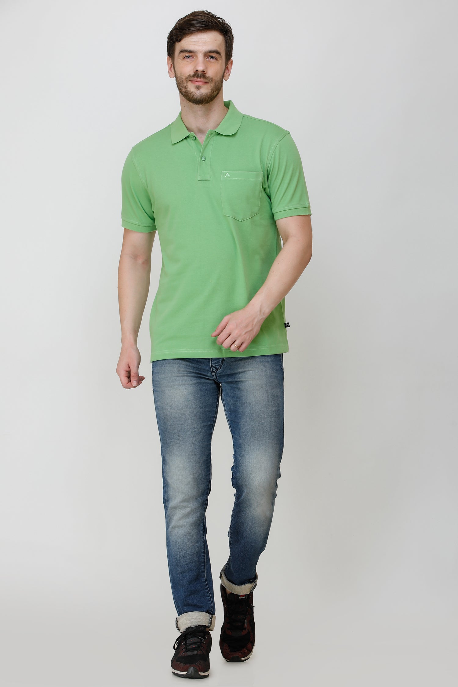 Casual Solid Matty Polo T-Shirt with Chest Pocket - 1004 HS
