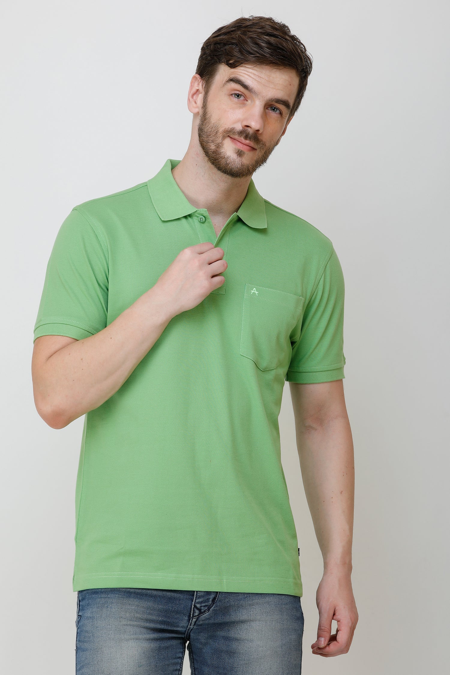 Casual Solid Matty Polo T-Shirt with Chest Pocket - 1004 HS