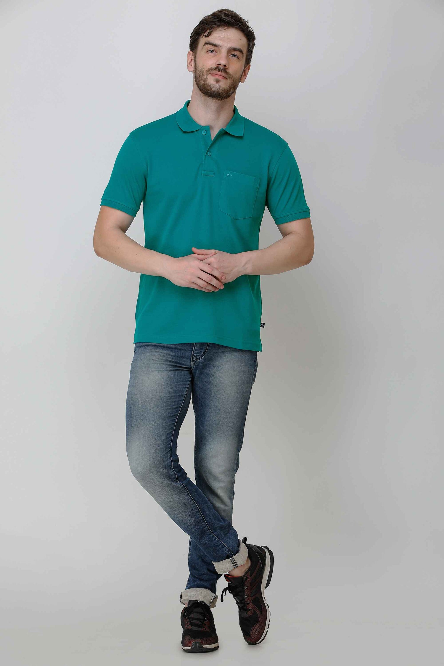 Casual Solid Matty Polo TShirt Chest Pocket - 1004 HS