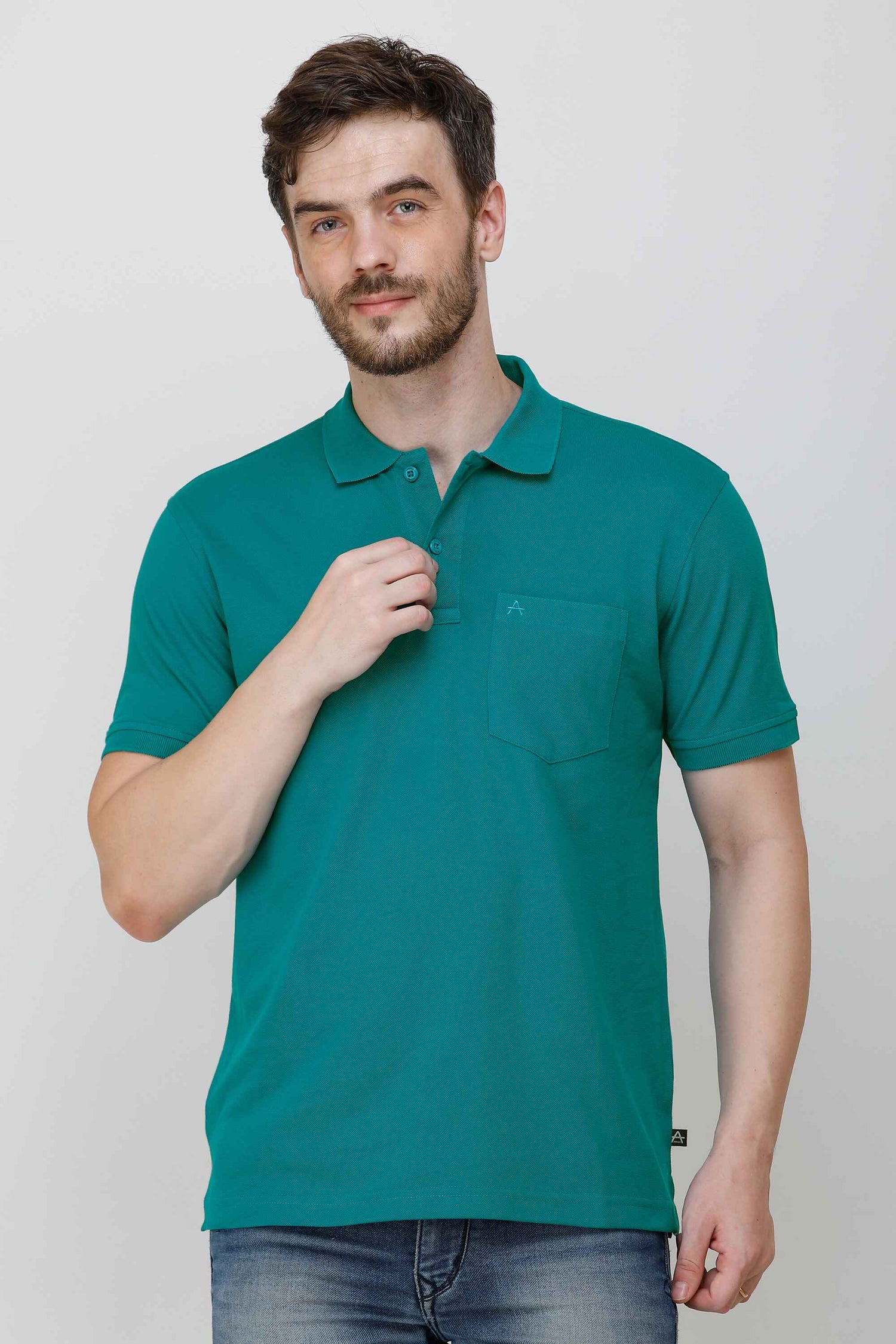 Casual Solid Matty Polo TShirt Chest Pocket - 1004 HS