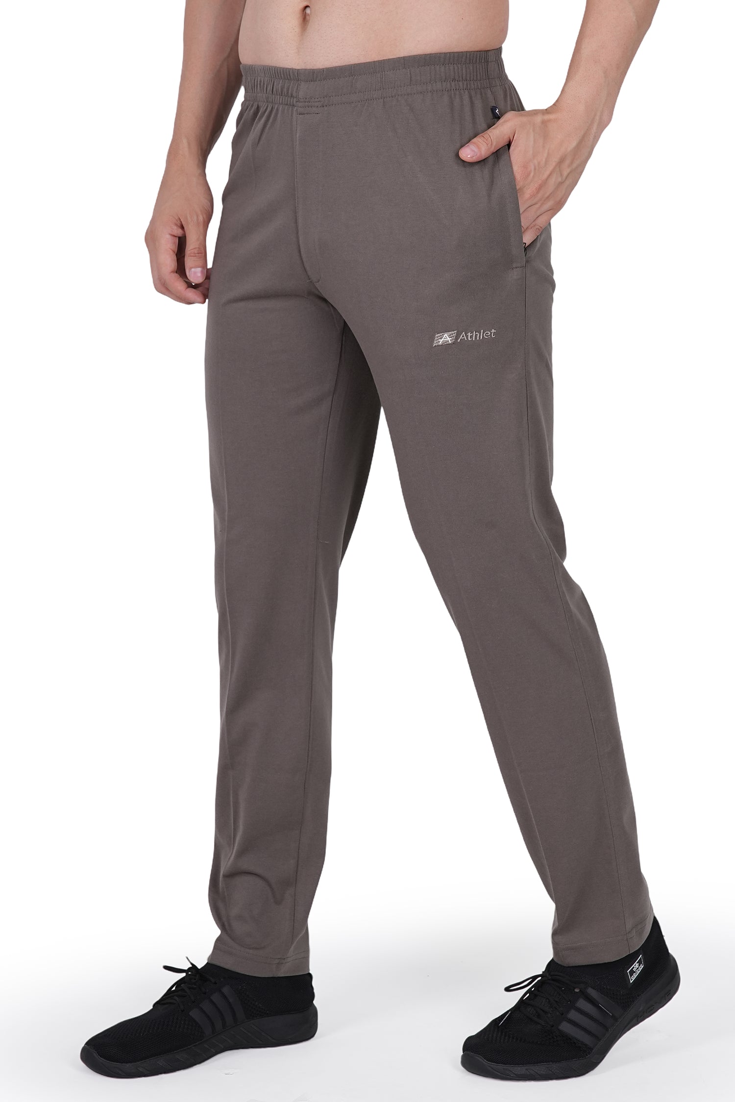 Cotton Track Pants with Front Zip & Back Pocket - 606