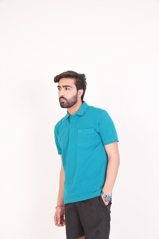 Casual Solid Matty Polo T-Shirt with Chest Pocket - 1004 HS