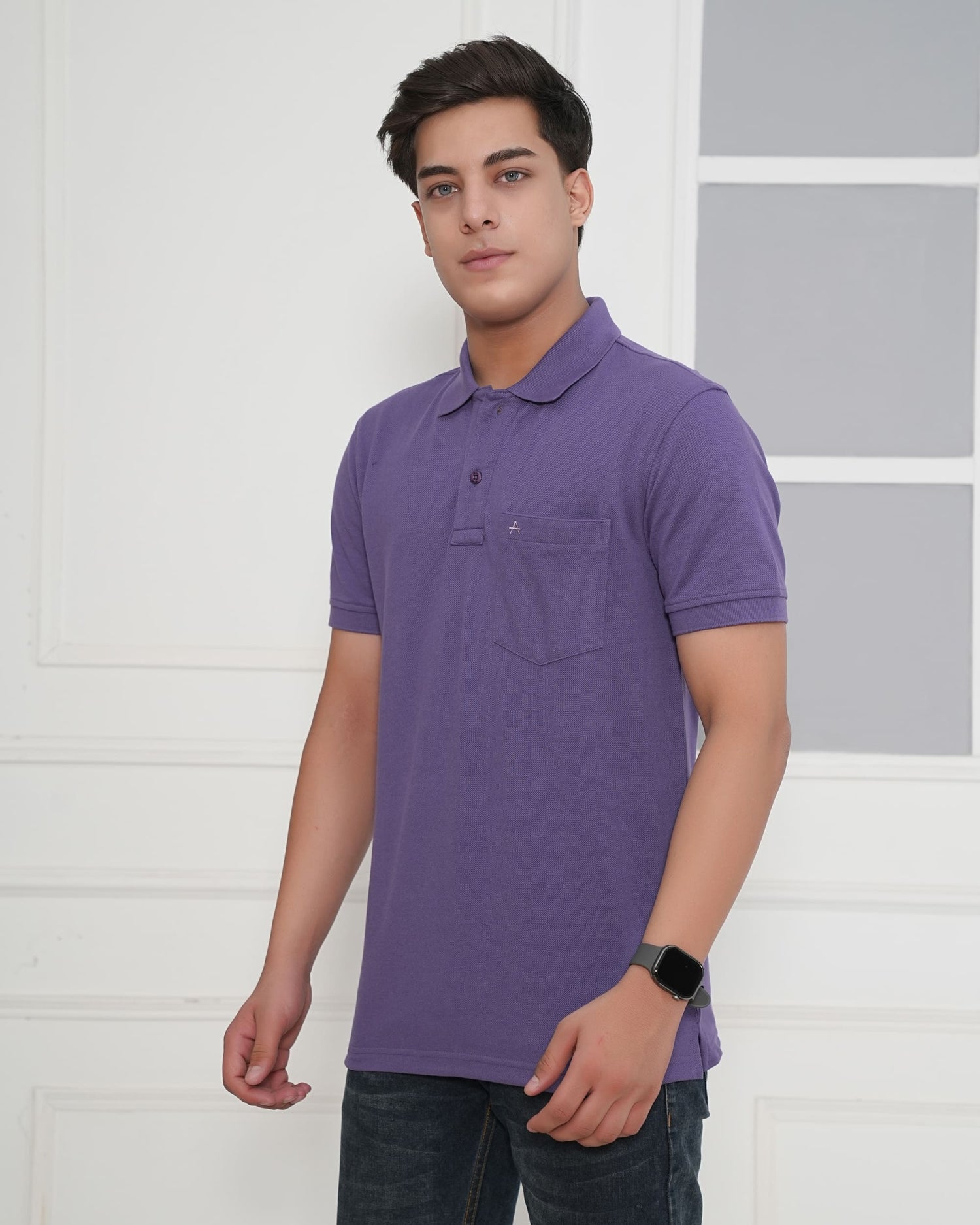 Casual Solid Matty Polo TShirt Chest Pocket - 1004 HS