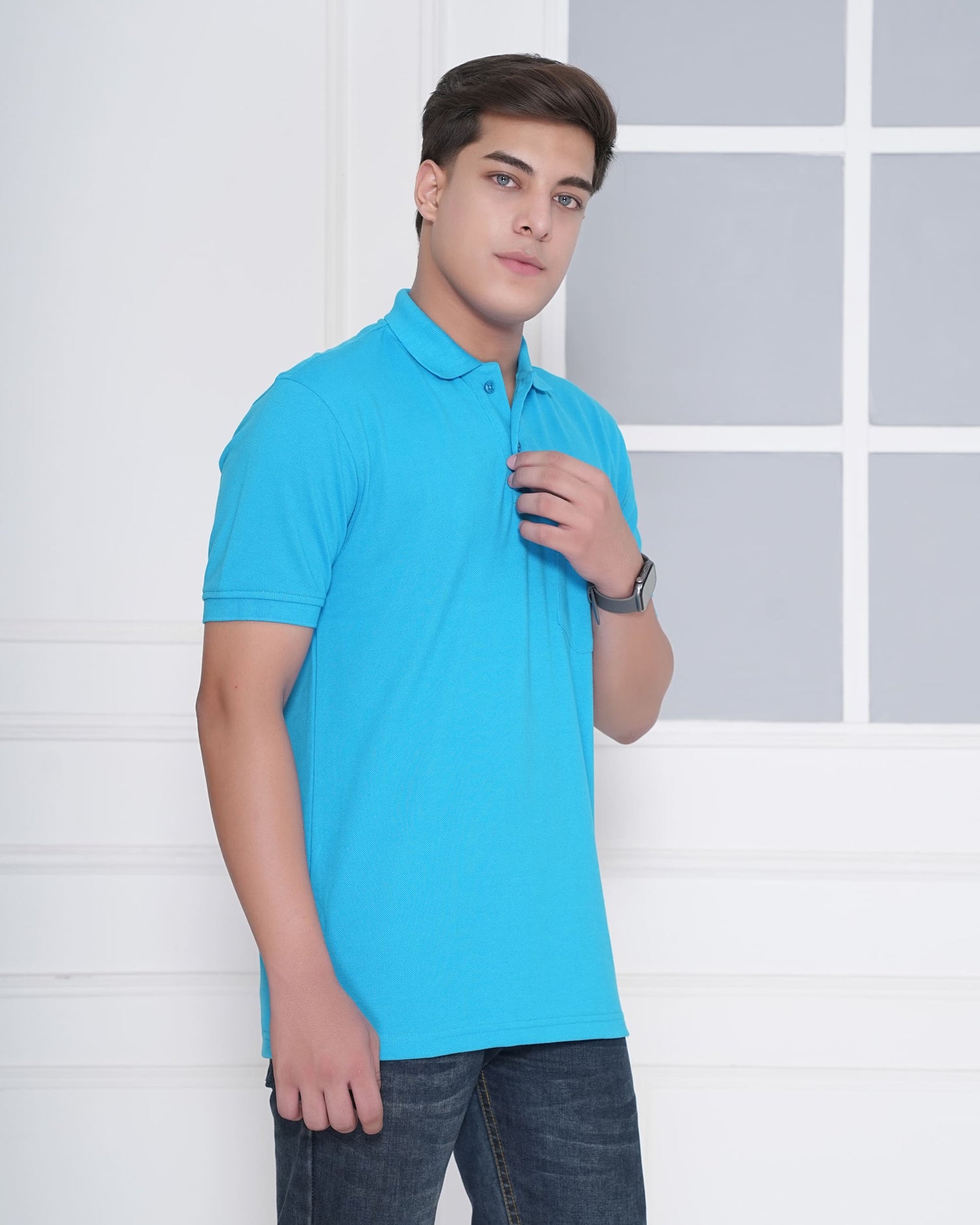 Casual Solid Matty Polo TShirt Chest Pocket - 1004 HS