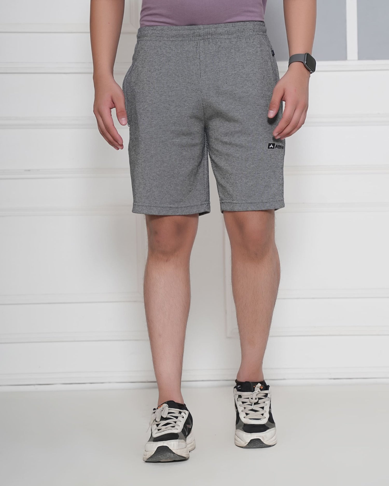 Rainfall Pattern Bermuda Shorts for Men – Cotton Hosiery Regular Fit with Zip Pockets - 191RF