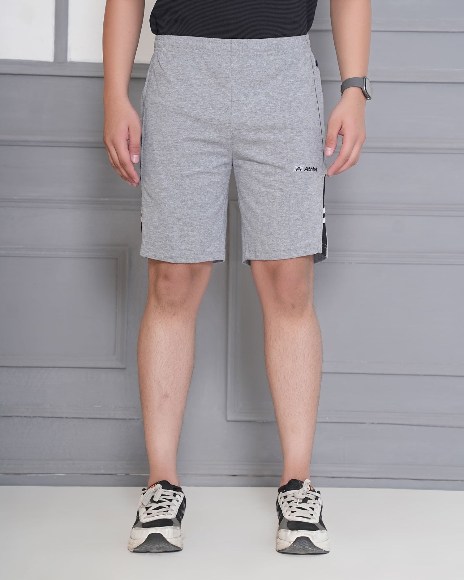 ATHLET Men’s Bermuda Shorts featuring Contrast Trim & Double Stripes – Cotton Hosiery Regular Fit with Elastic Waist & Zip Pockets -108