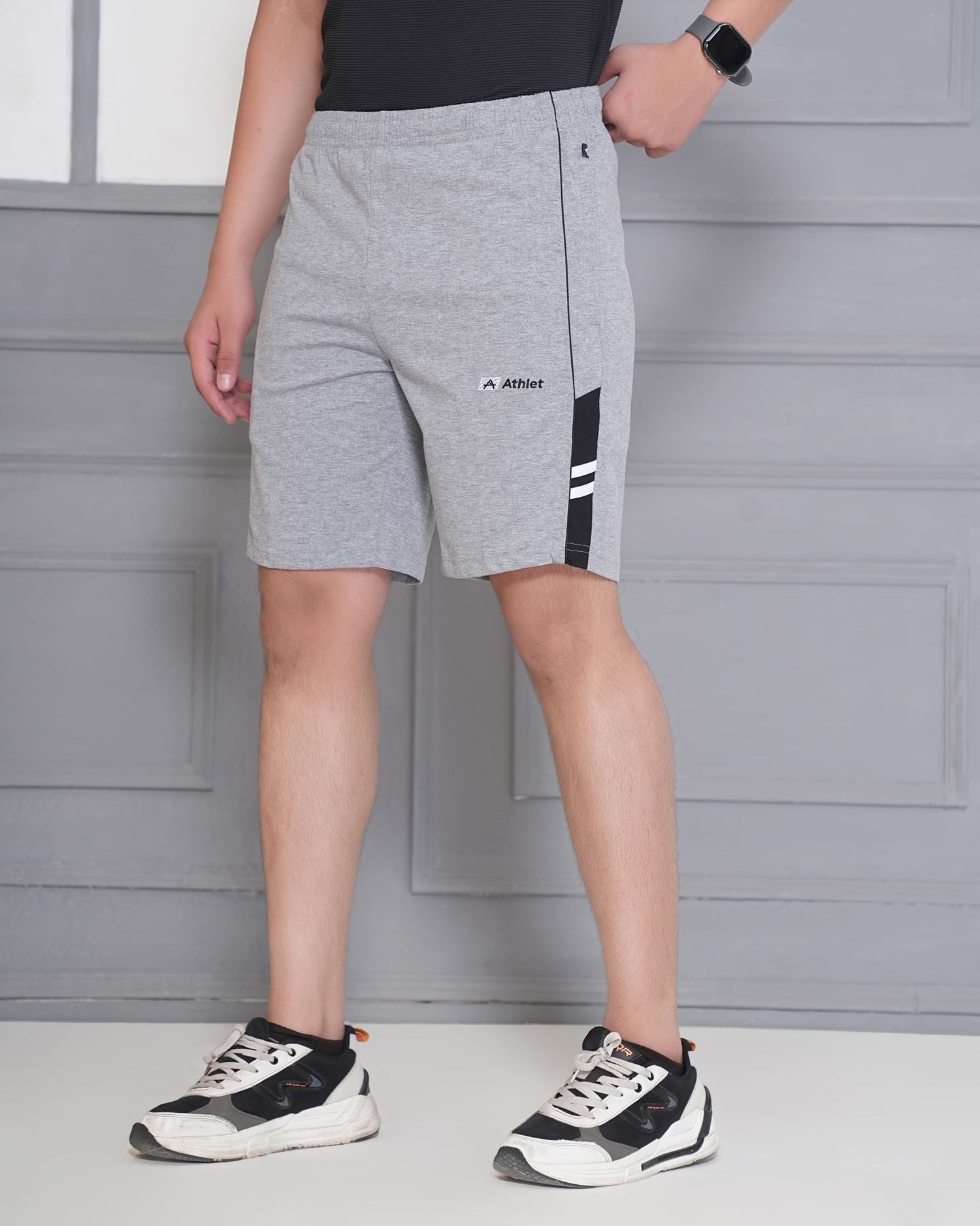 ATHLET Men’s Bermuda Shorts featuring Contrast Trim & Double Stripes – Cotton Hosiery Regular Fit with Elastic Waist & Zip Pockets -108