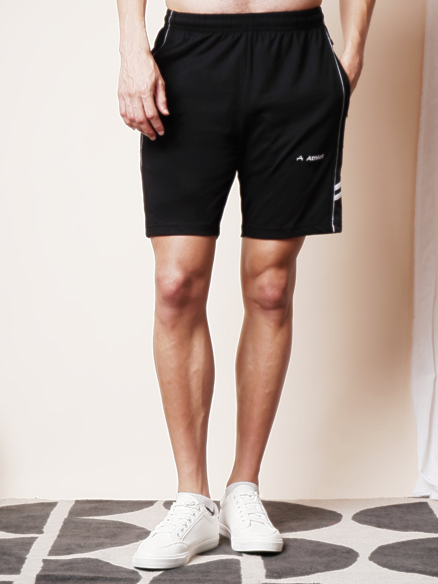 ATHLET Men’s Bermuda Shorts featuring Contrast Trim & Double Stripes – Cotton Hosiery Regular Fit with Elastic Waist & Zip Pockets -108