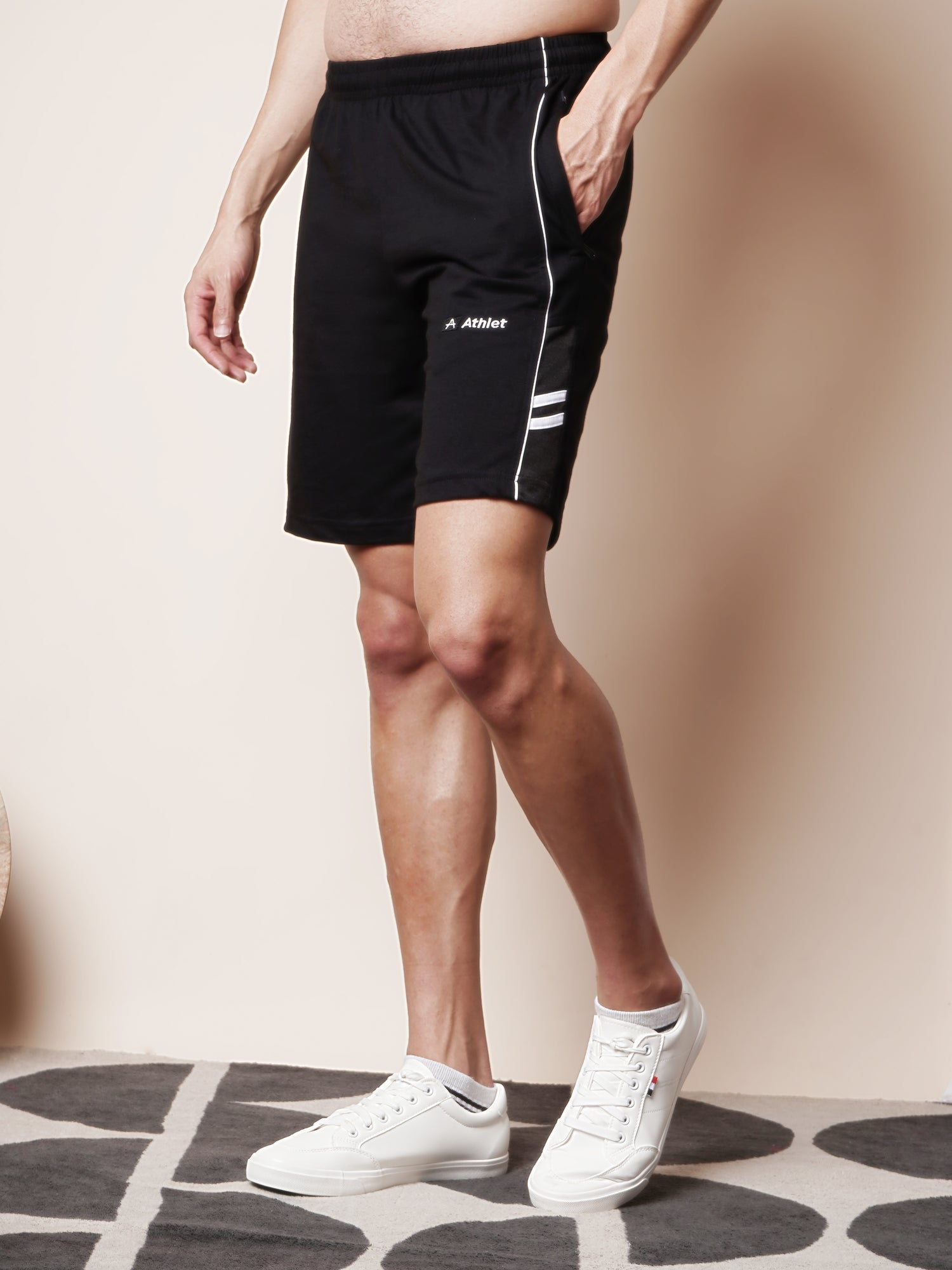 ATHLET Men’s Bermuda Shorts featuring Contrast Trim & Double Stripes – Cotton Hosiery Regular Fit with Elastic Waist & Zip Pockets -108