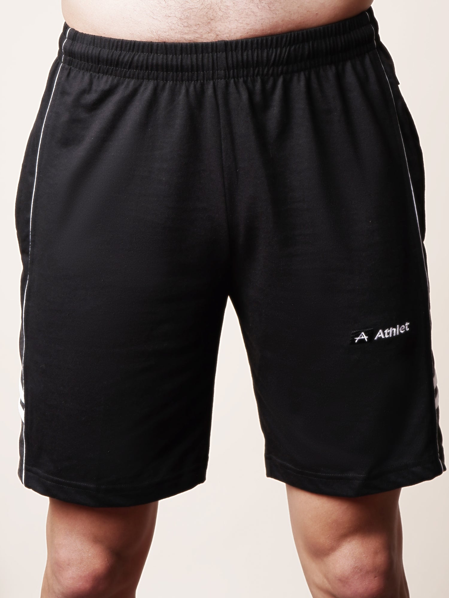 ATHLET Men’s Bermuda Shorts featuring Contrast Trim & Double Stripes – Cotton Hosiery Regular Fit with Elastic Waist & Zip Pockets -108