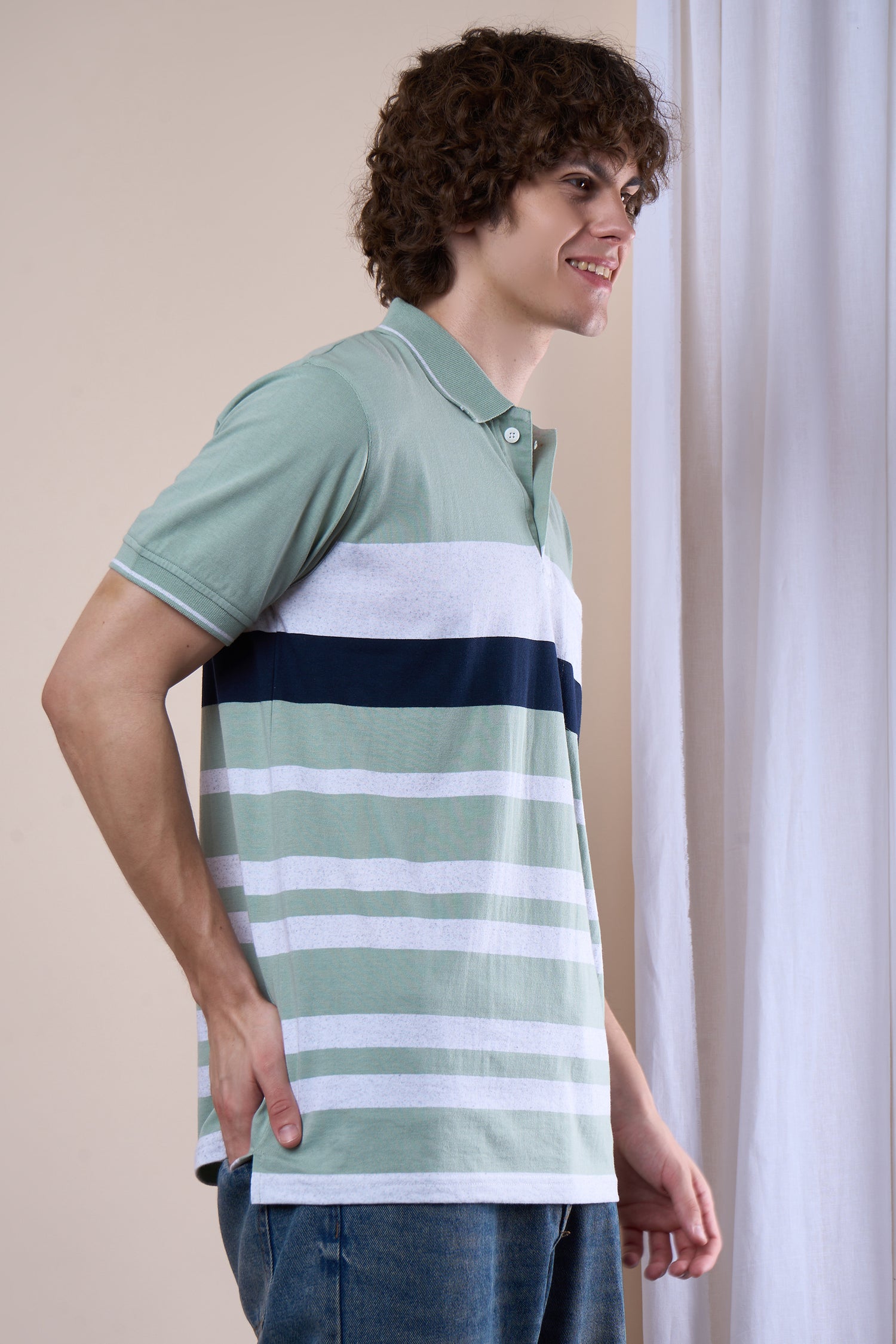 Striped Cotton Polo T-Shirt - 102529