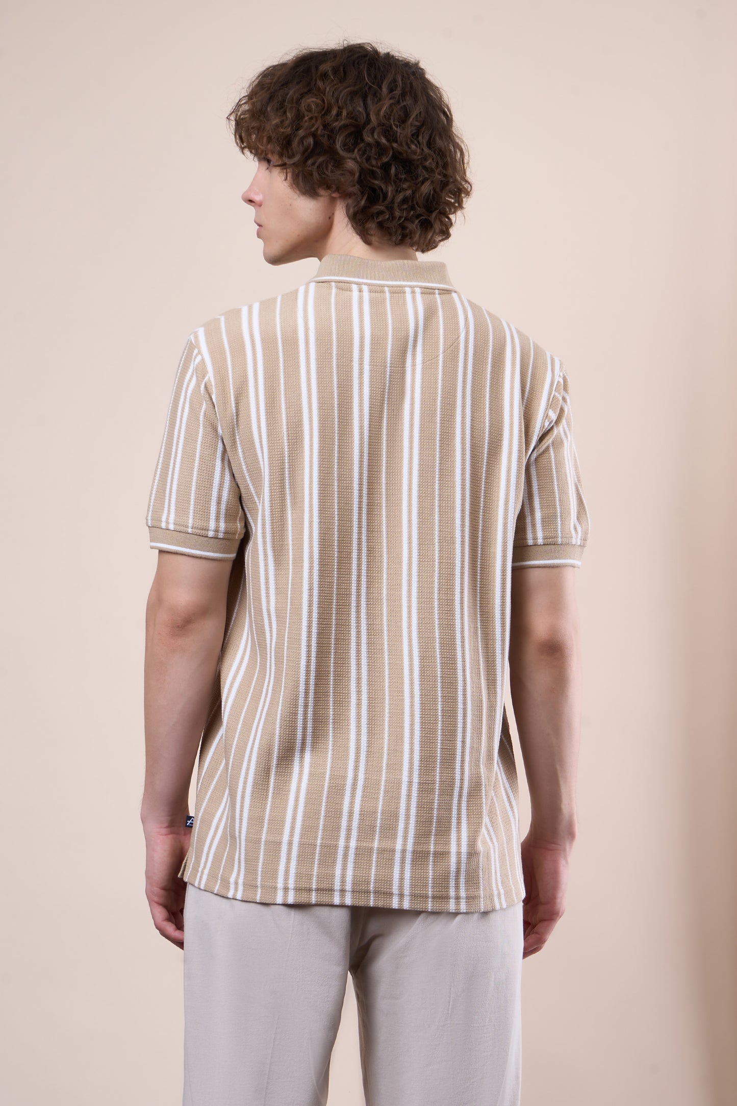 Vertical Striped Jacquard Pocket Polo T-Shirt