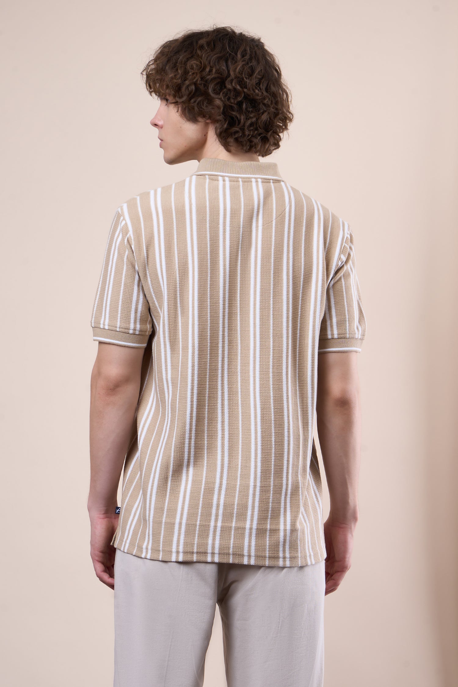 Vertical Striped Jacquard Pocket Polo T-Shirt