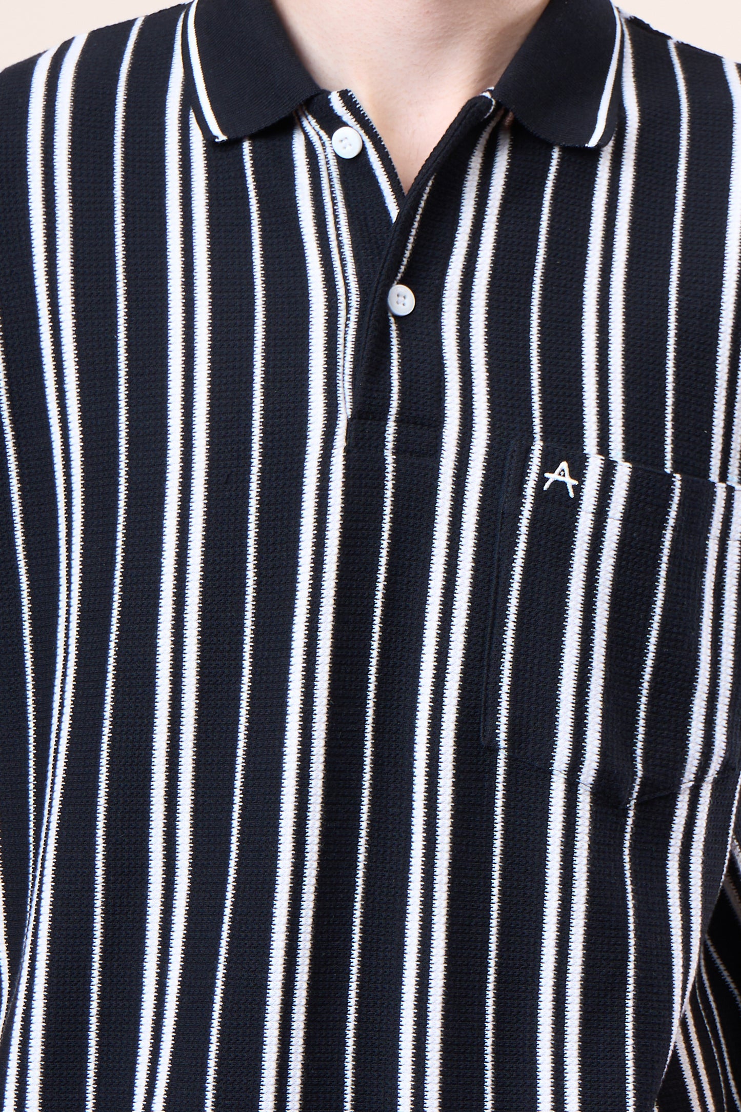 Vertical Striped Jacquard Pocket Polo T-Shirt