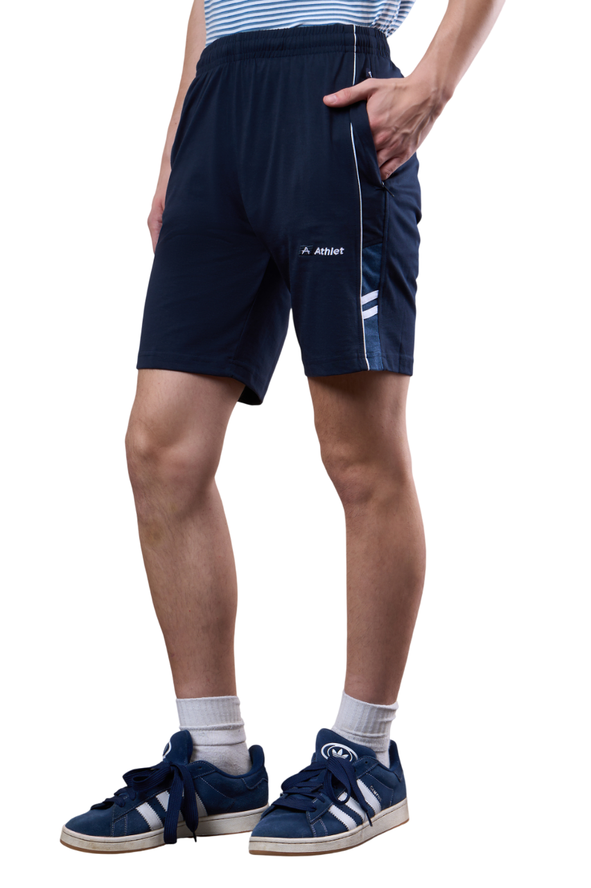 ATHLET Men’s Bermuda Shorts featuring Contrast Trim & Double Stripes – Cotton Hosiery Regular Fit with Elastic Waist & Zip Pockets -108