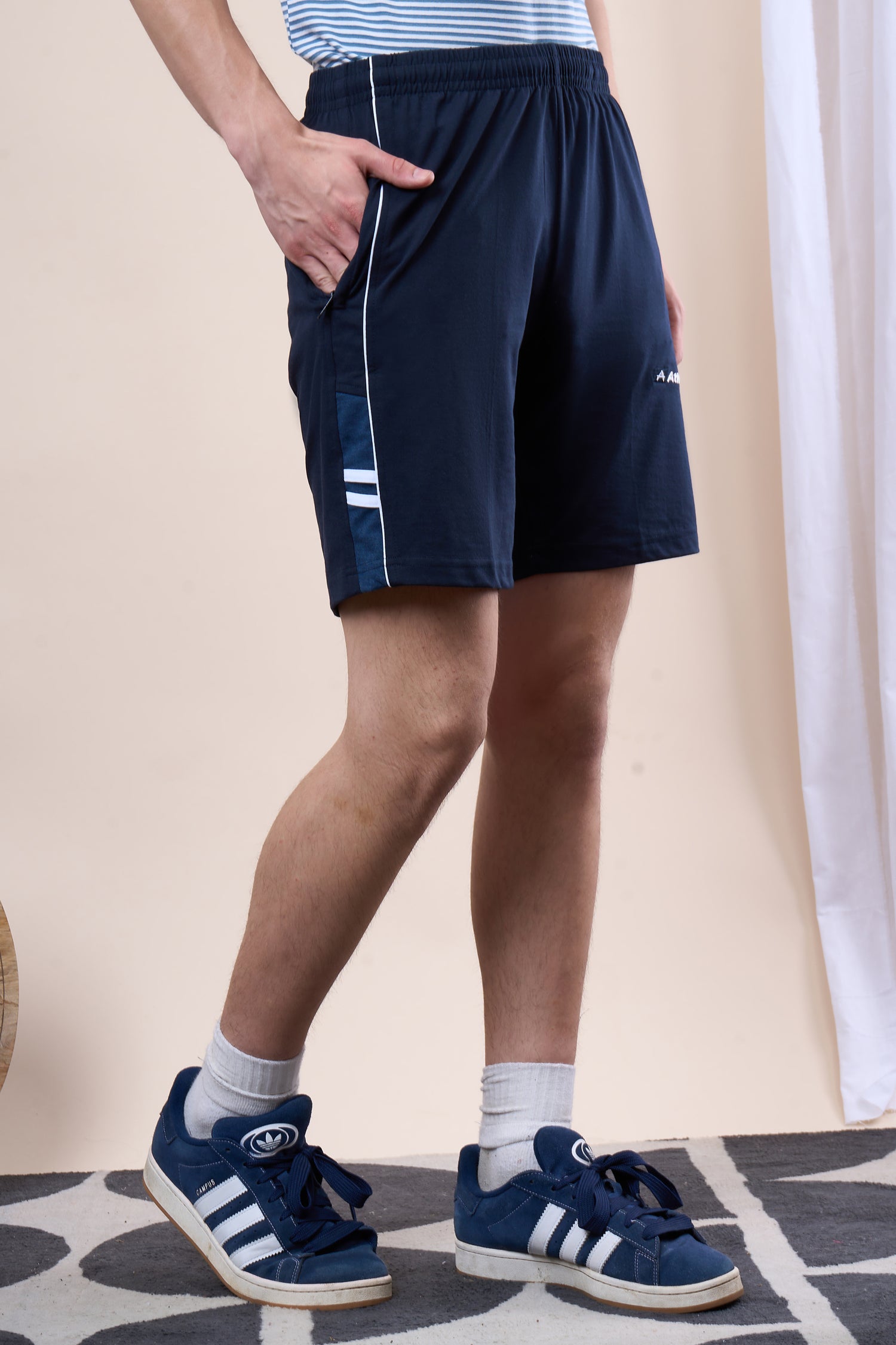ATHLET Men’s Bermuda Shorts featuring Contrast Trim & Double Stripes – Cotton Hosiery Regular Fit with Elastic Waist & Zip Pockets -108