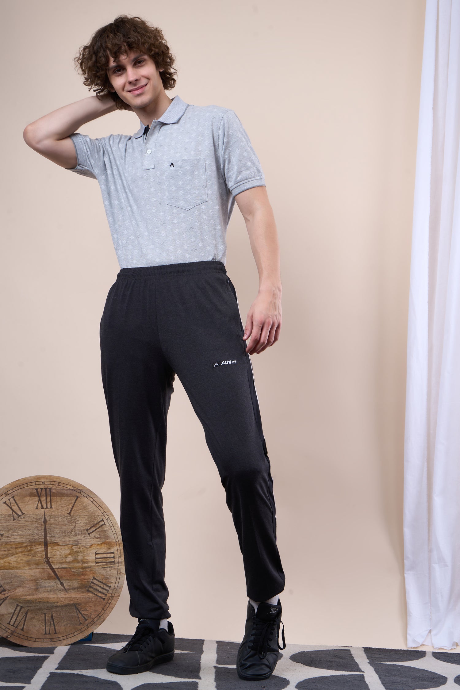 Men’s Cotton Track Pants – Regular Fit, Zipper Pockets Side Pattern -644