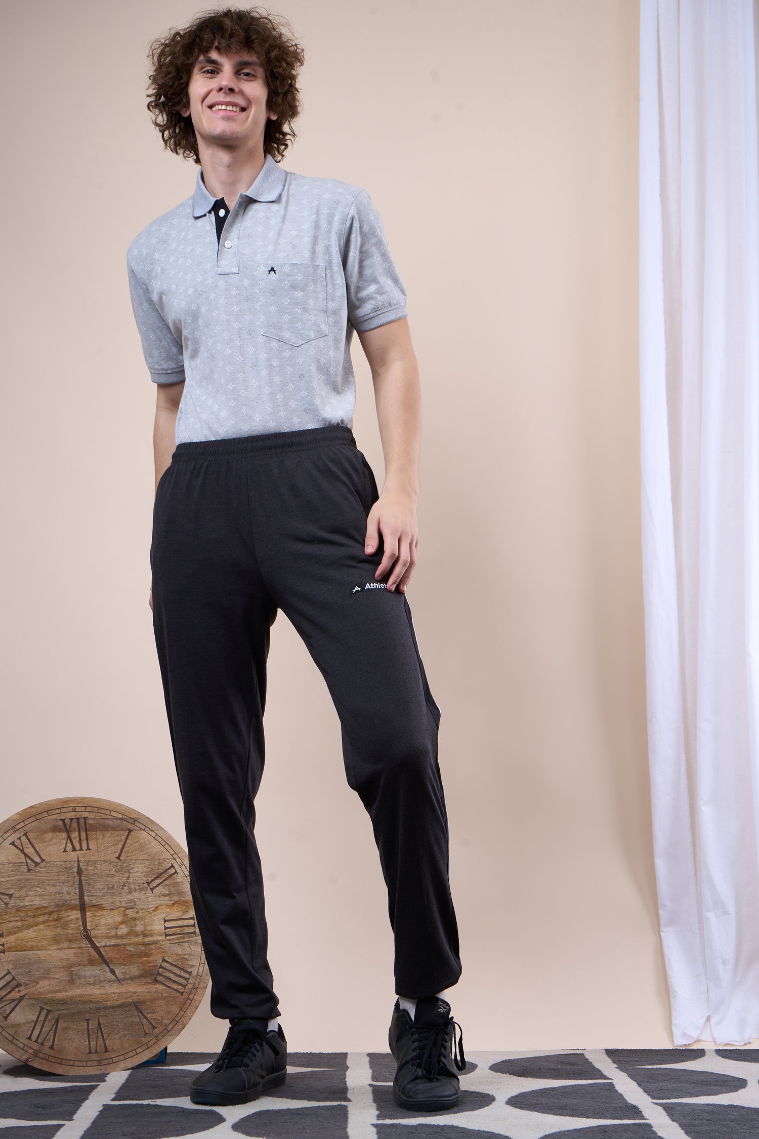 Men’s Cotton Track Pants – Regular Fit, Zipper Pockets Side Pattern -644