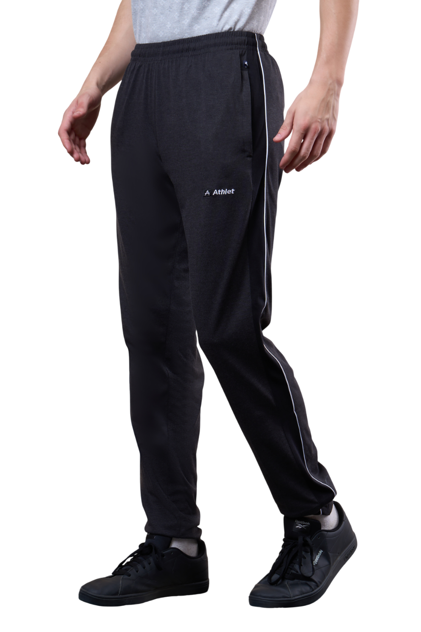 Men’s Cotton Track Pants – Regular Fit, Zipper Pockets Side Pattern -644