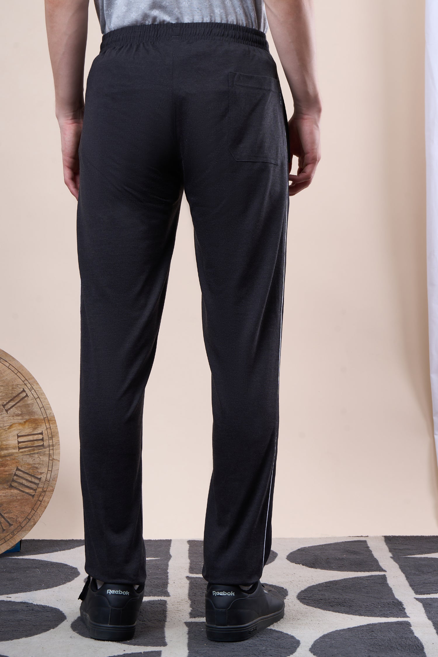 Men’s Cotton Track Pants – Regular Fit, Zipper Pockets Side Pattern -644