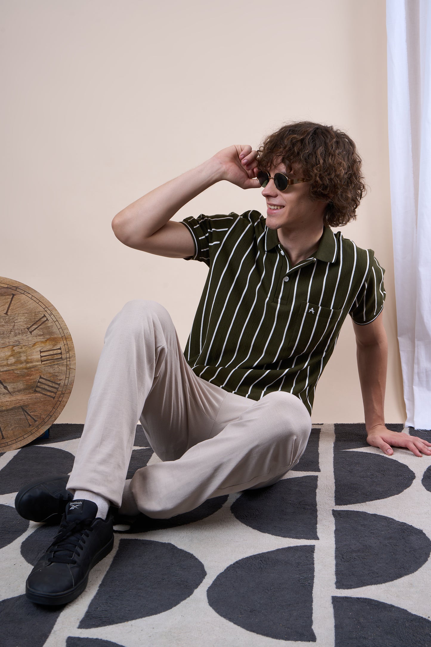Vertical Striped Jacquard Pocket Polo T-Shirt