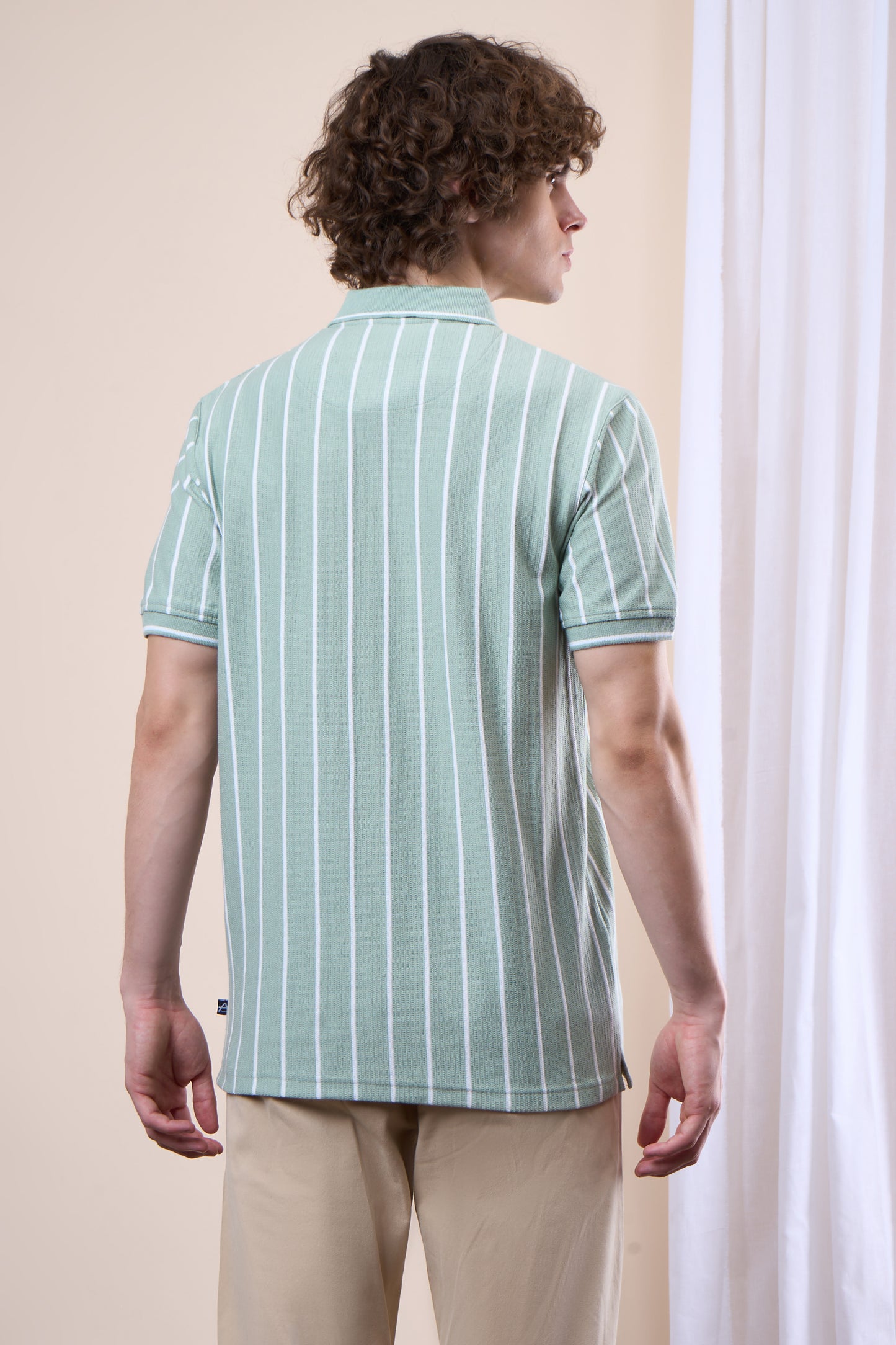 Vertical Striped Jacquard Pocket Polo T-Shirt