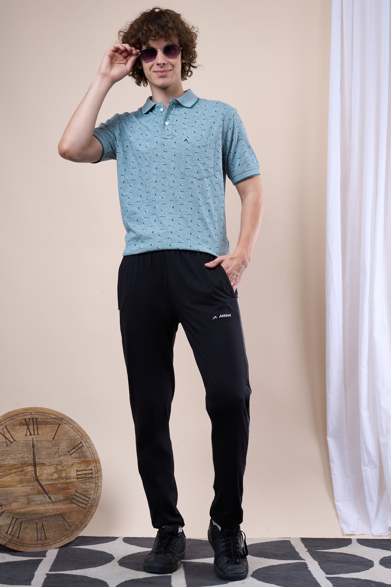 Men’s Cotton Track Pants – Regular Fit, Zipper Pockets Side Pattern -644