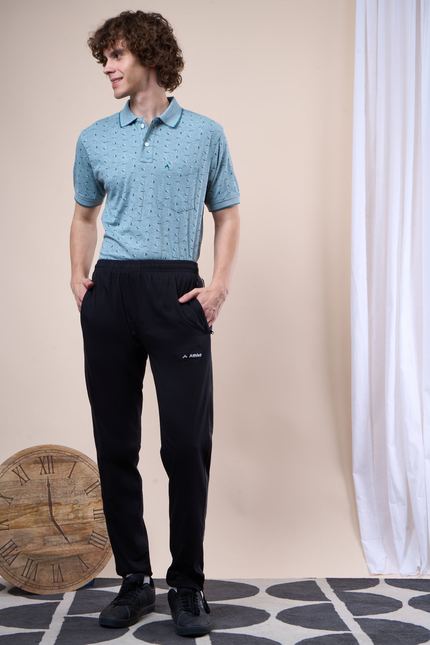 Men’s Cotton Track Pants – Regular Fit, Zipper Pockets Side Pattern -644