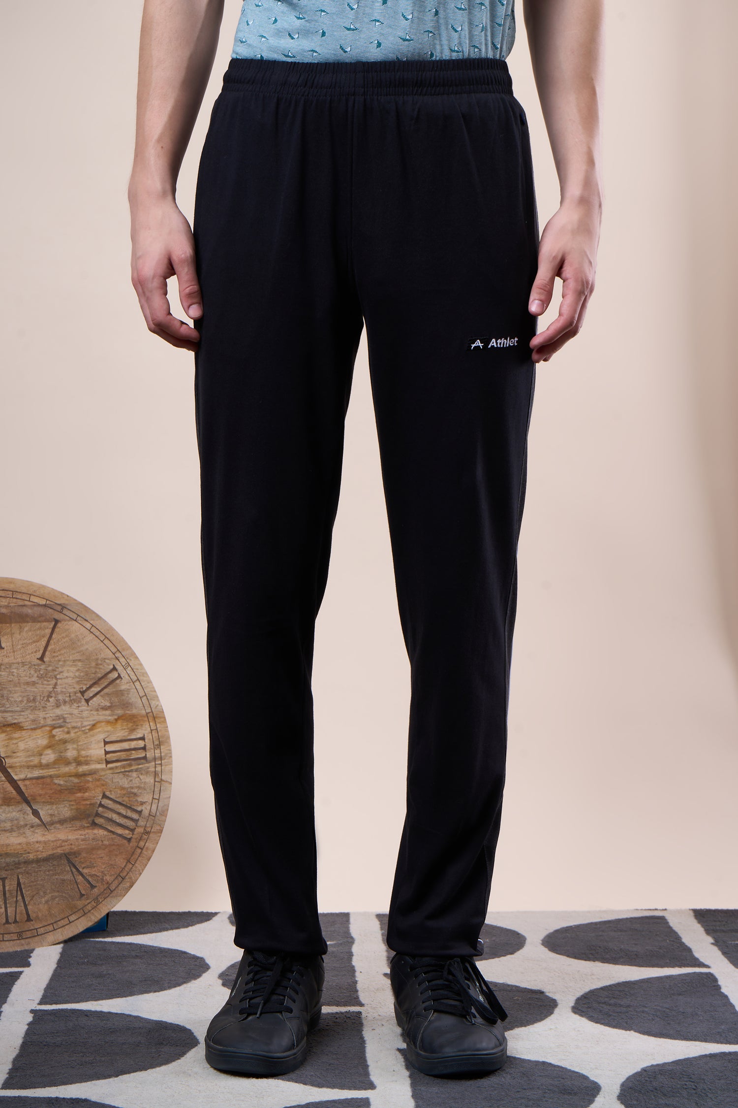 Men’s Cotton Track Pants – Regular Fit, Zipper Pockets Side Pattern -644
