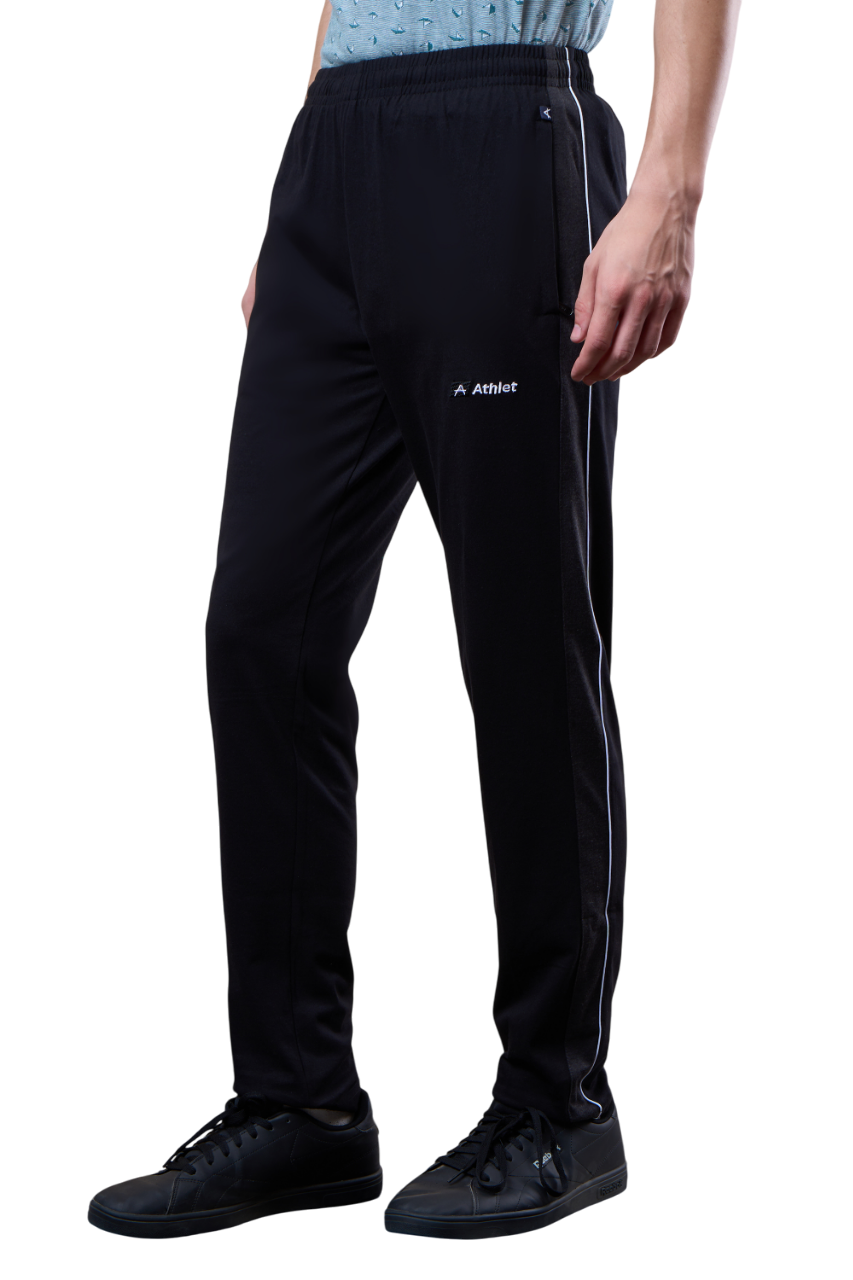 Men’s Cotton Track Pants – Regular Fit, Zipper Pockets Side Pattern -644