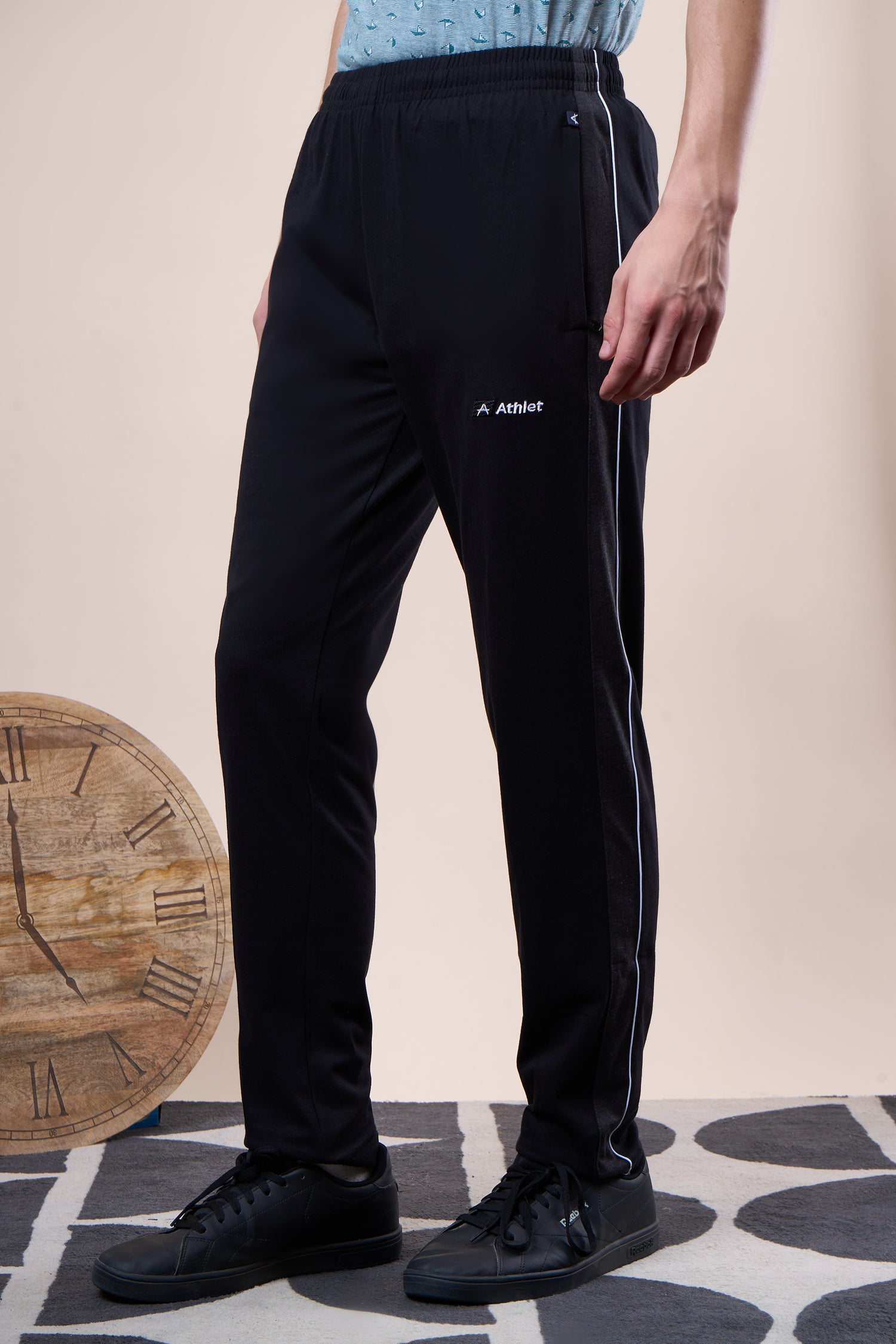 Men’s Cotton Track Pants – Regular Fit, Zipper Pockets Side Pattern -644