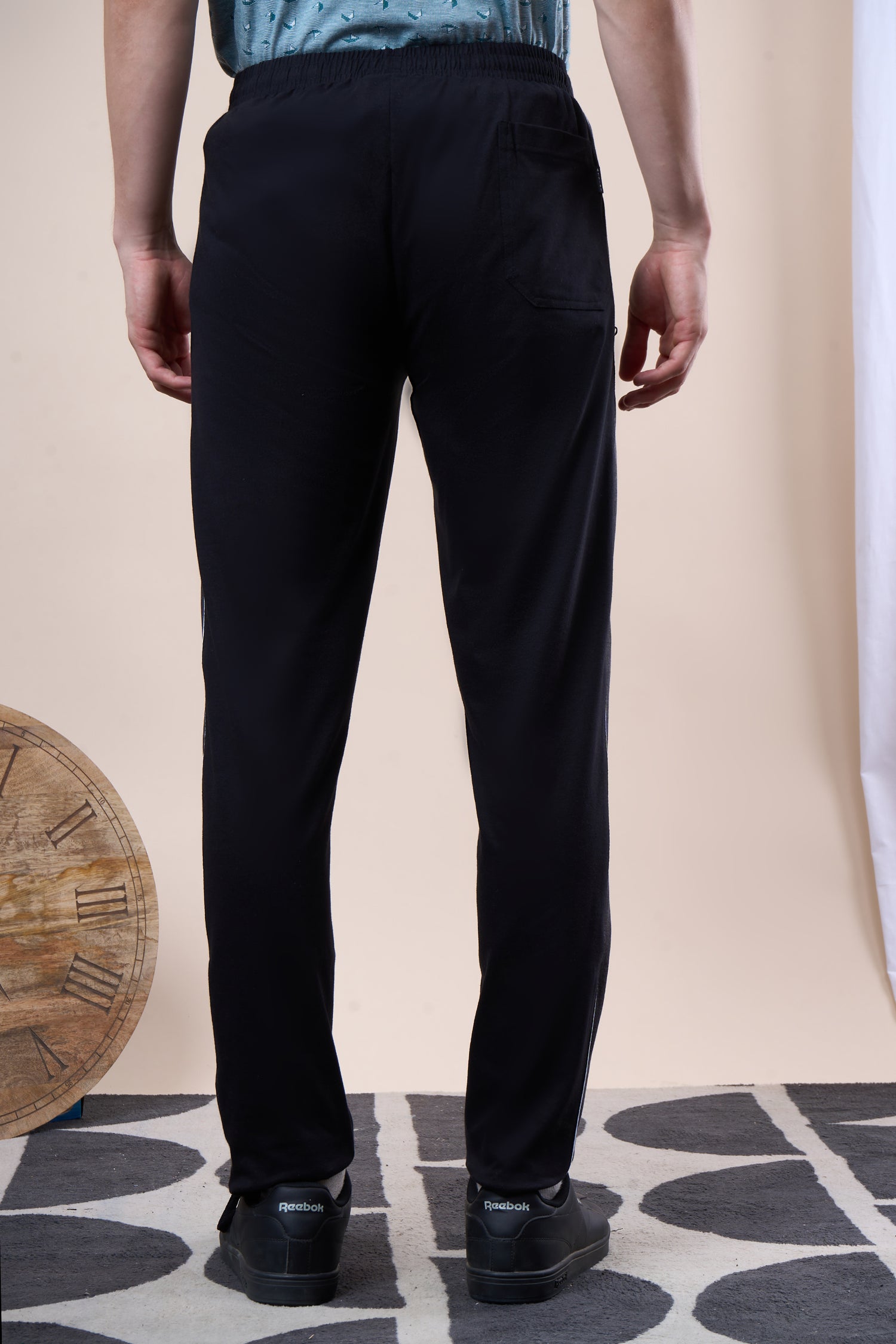 Men’s Cotton Track Pants – Regular Fit, Zipper Pockets Side Pattern -644