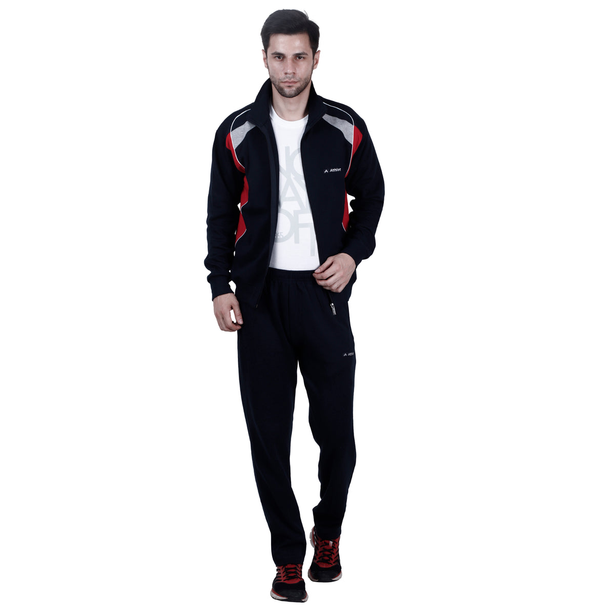 Shoulder Detail Zip-Up Tracksuit Set - 8011