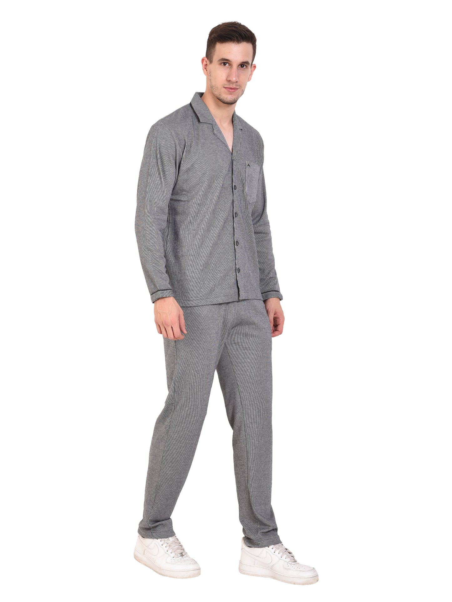 Cotton Hosiery Full Button Pajama Set - Relaxed Fit Nightwear