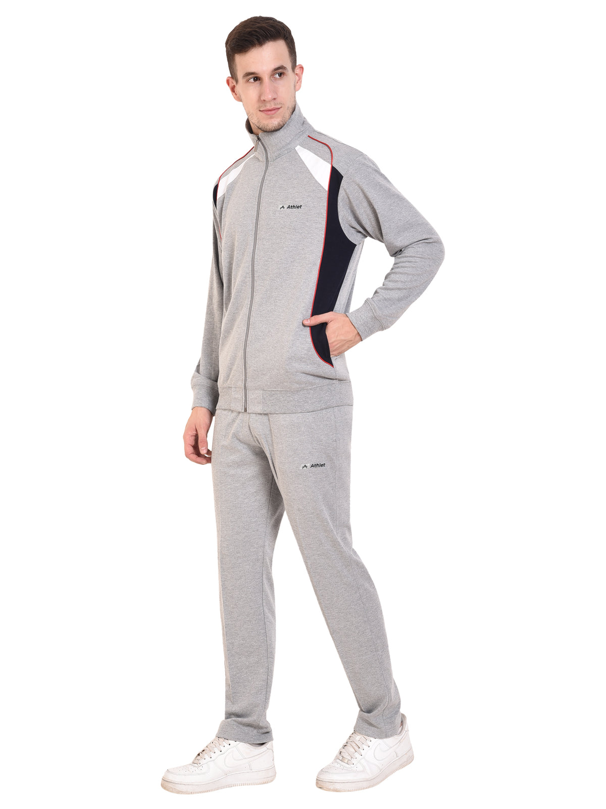 Shoulder Detail Zip-Up Tracksuit Set - 8011
